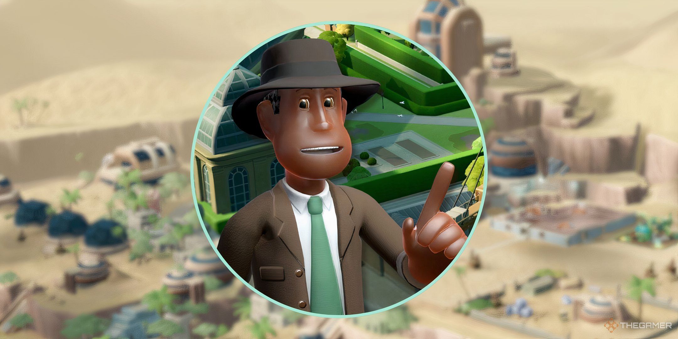 An expert from Two Point Museum in front of a faded image of one of the museum locations.