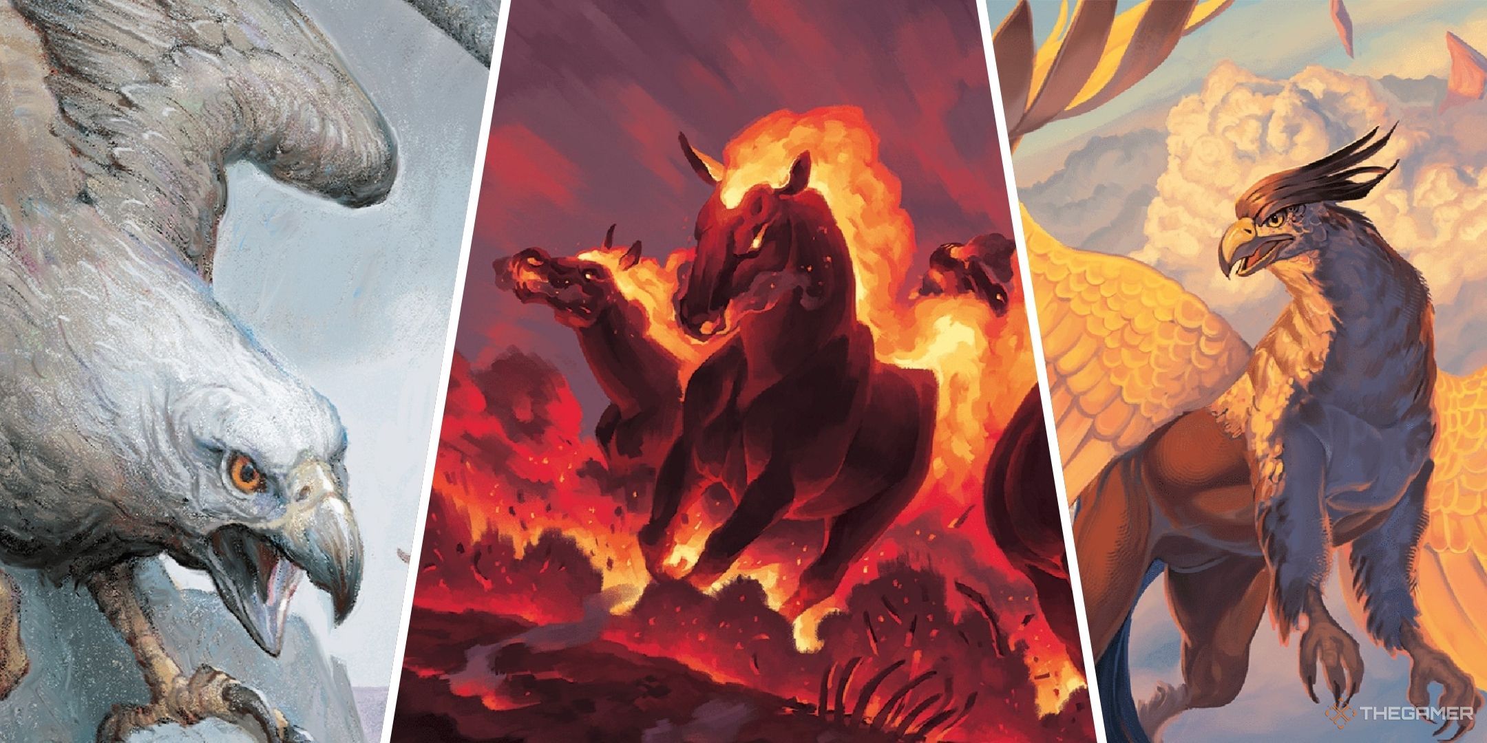 DUngeons & Dragons image showing a griffon, several nightmares and a hippogriff.