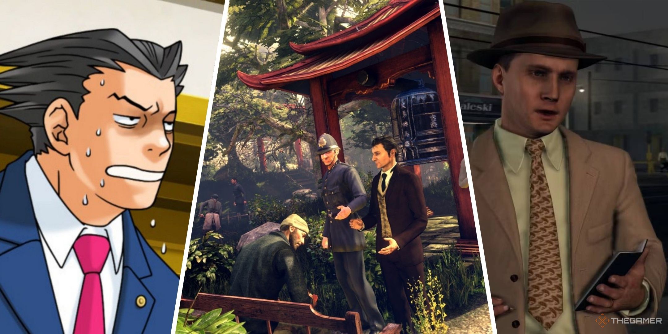 Featured image containing screenshots from Phoenix Wright Ace Attorney, Sherlock Holmes Crimes and Punishments, and L.A. Noire.