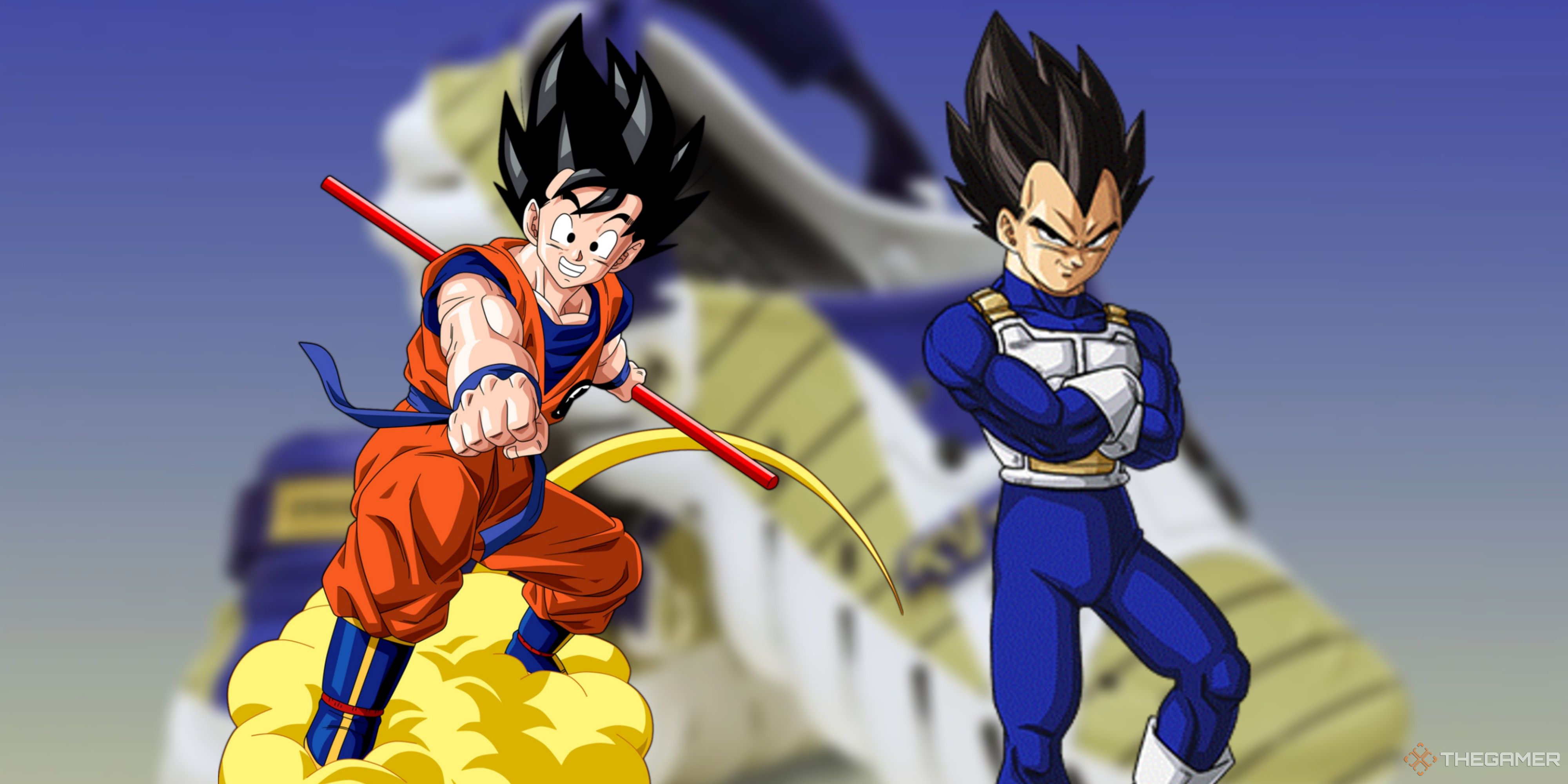 goku and vegeta in front of some blurred vegeta dragon ball crocs.