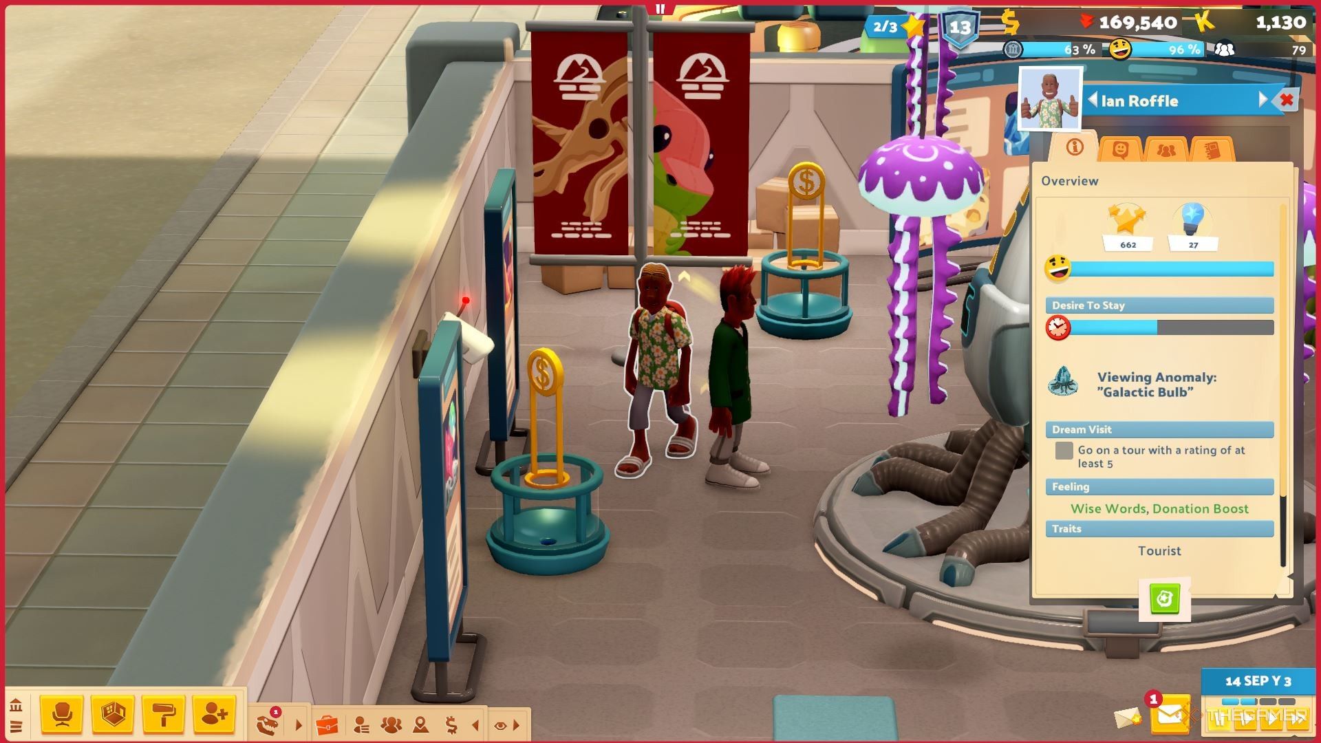 Highlighting a guest in Two Point Museum.