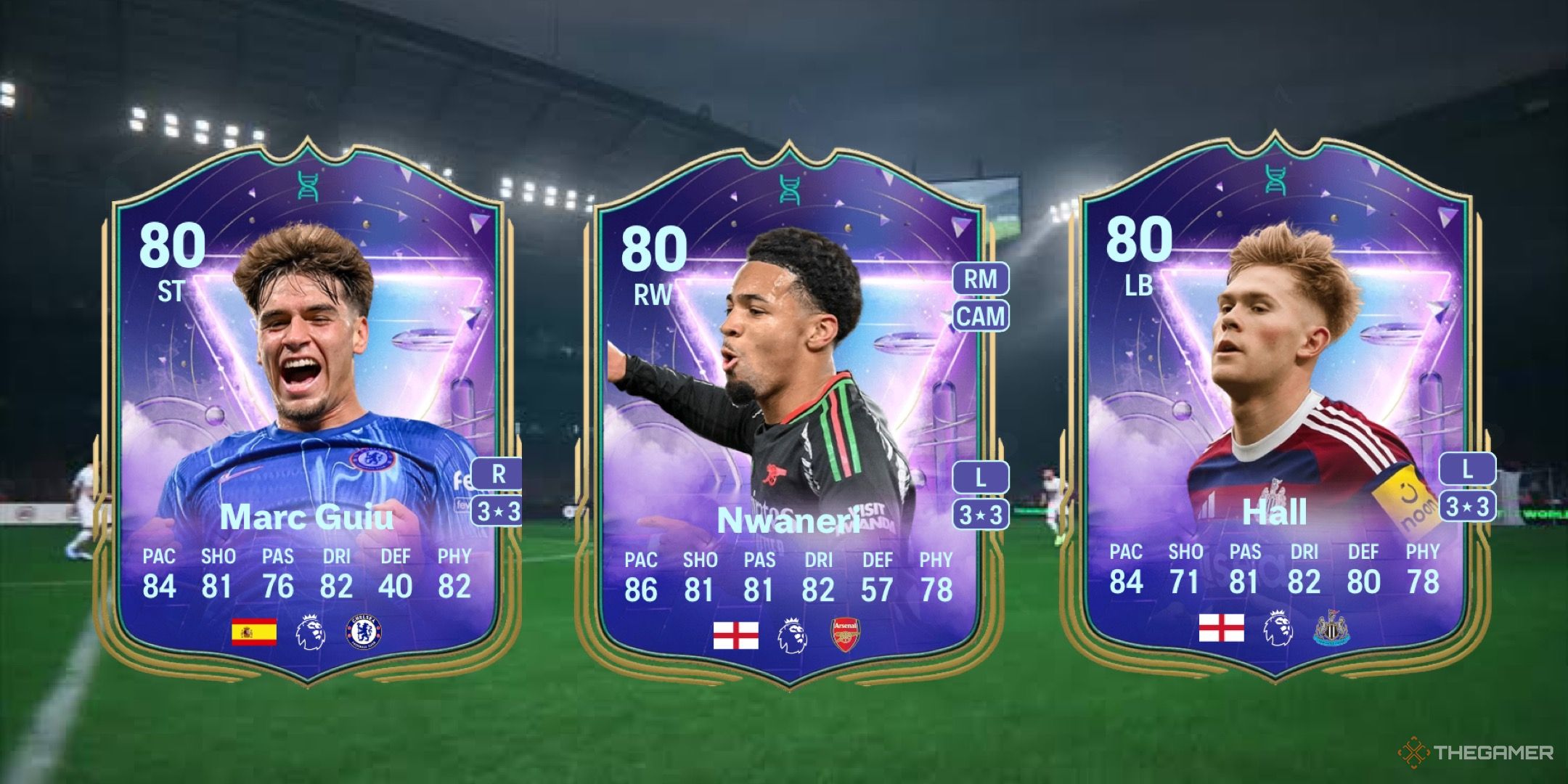 Image showing Guiu, Nwaneri, and hall card against a faded pitch background.