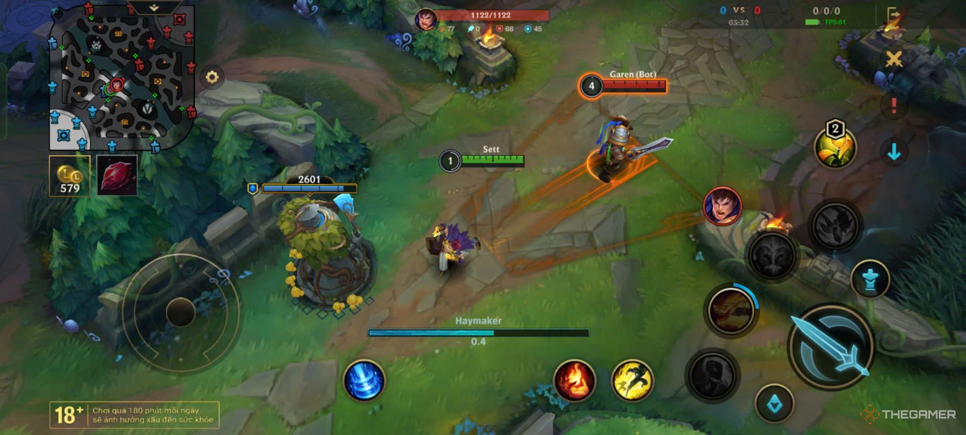 League of Legends Wild Rift Sett is attacking Garen with Haymaker.
