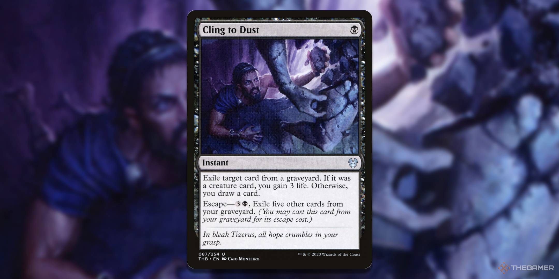 MTG Cling to Dust card with the art in the background.