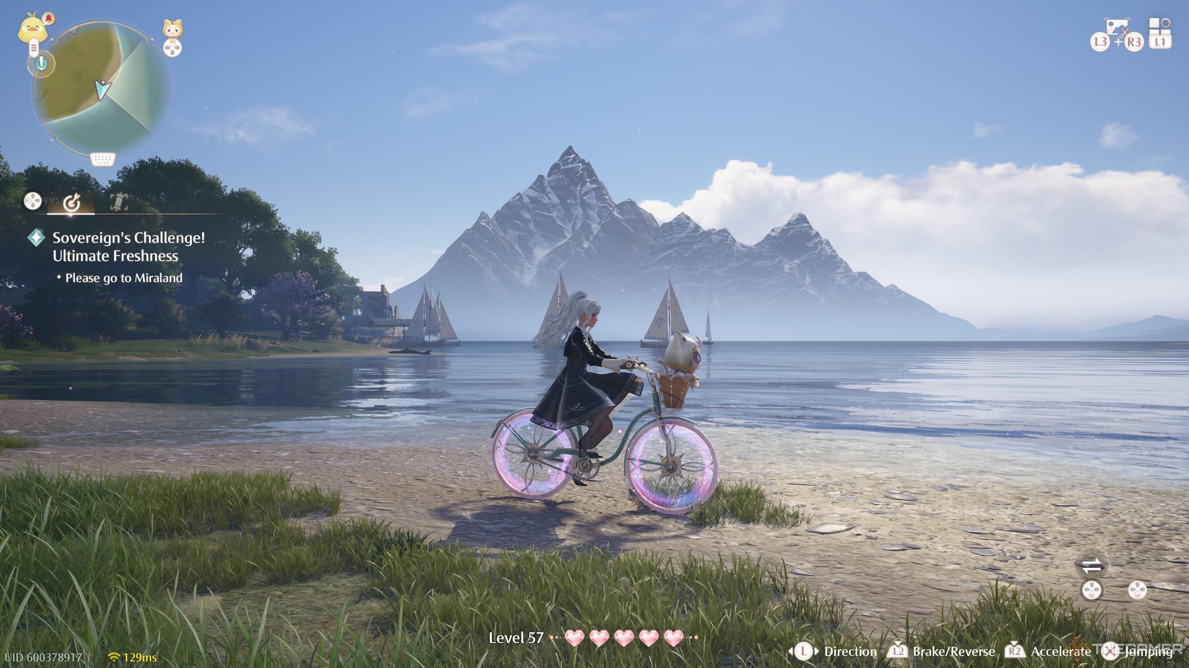 Nikki riding a bike in the Firework Isles in Infinity Nikki.