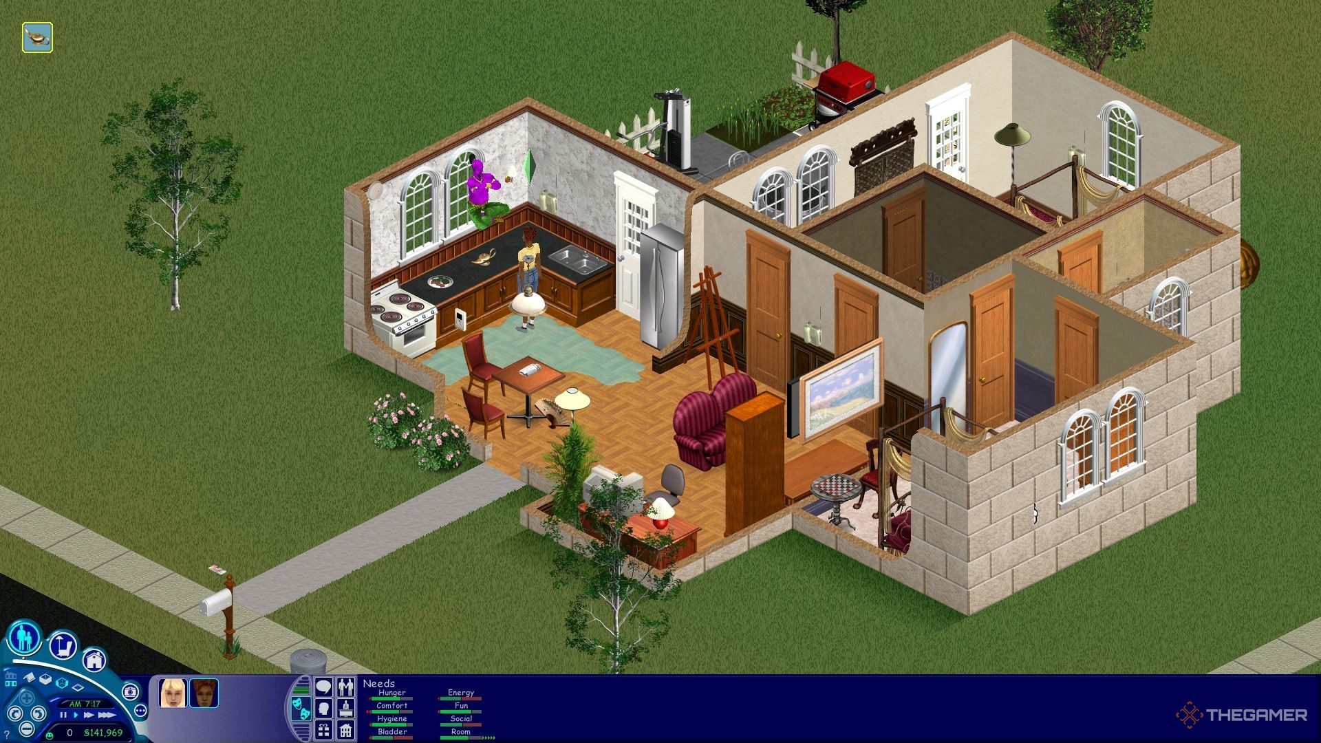Rubbing a genie lamp and experiencing flooding in The Sims.
