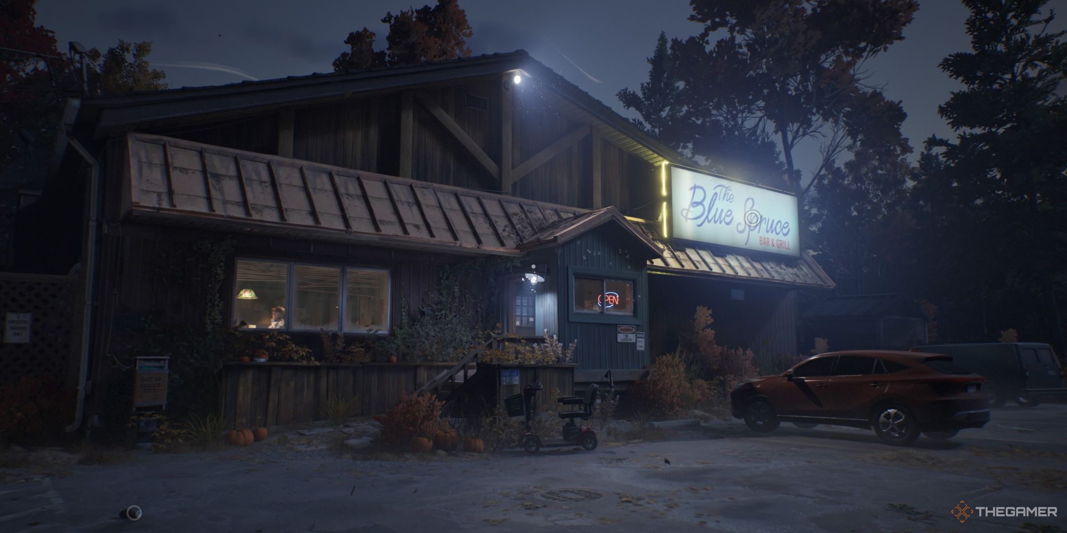 The Blue Spruce Bar and Grill in Lost Records Bloom & Rage as seen from the parking lot.