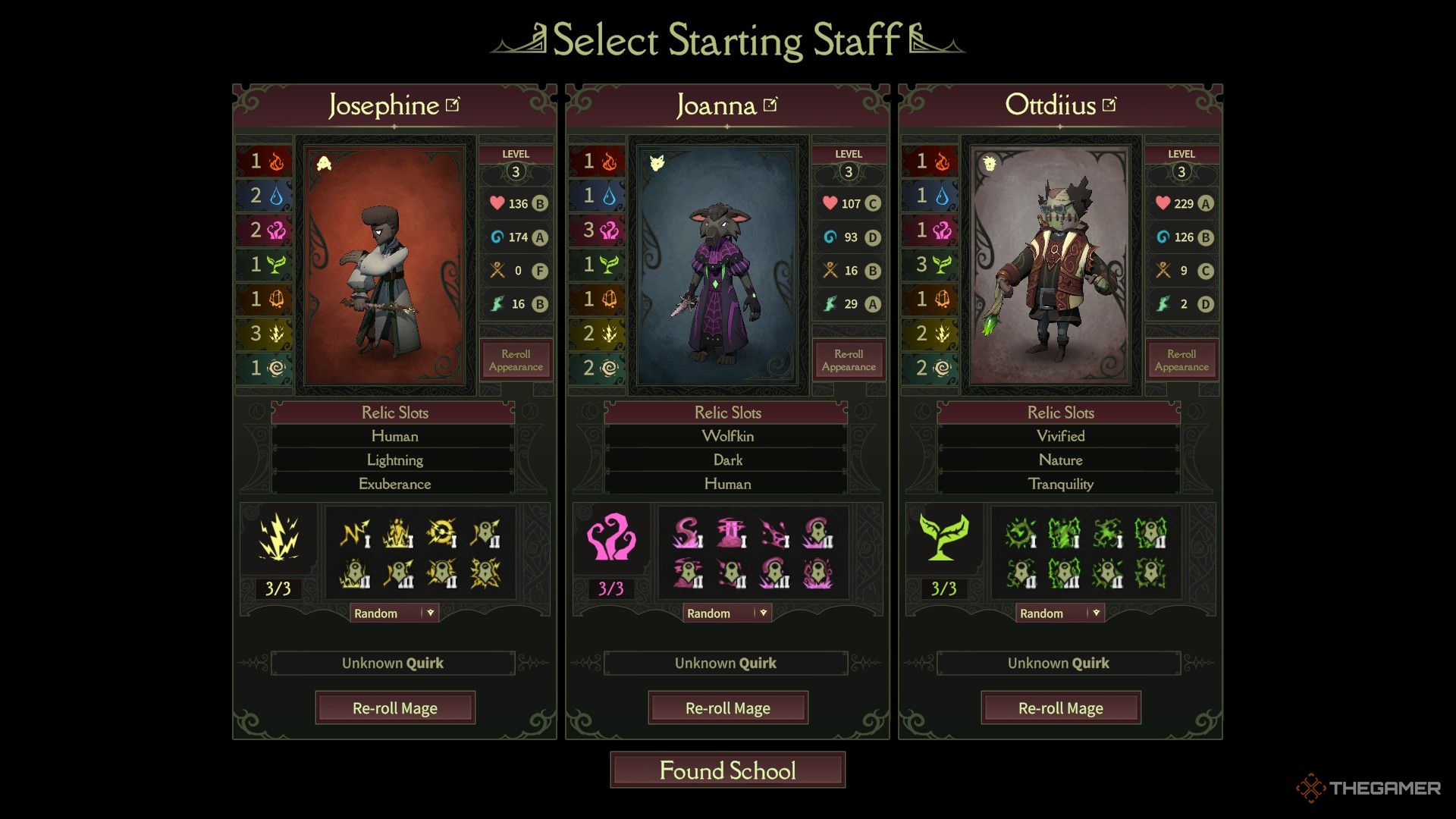 The starting staff menu is shown in Mind Over Magic.