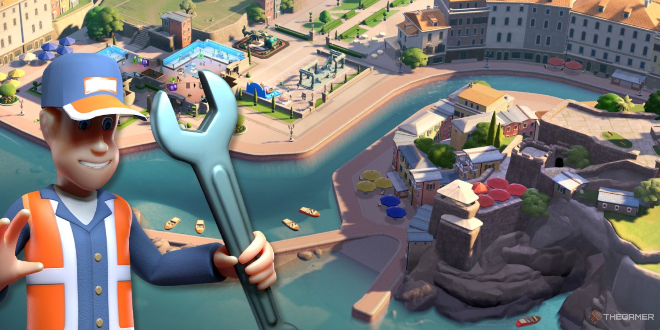 a janitor with a wrench on the loading screen of two point museum.