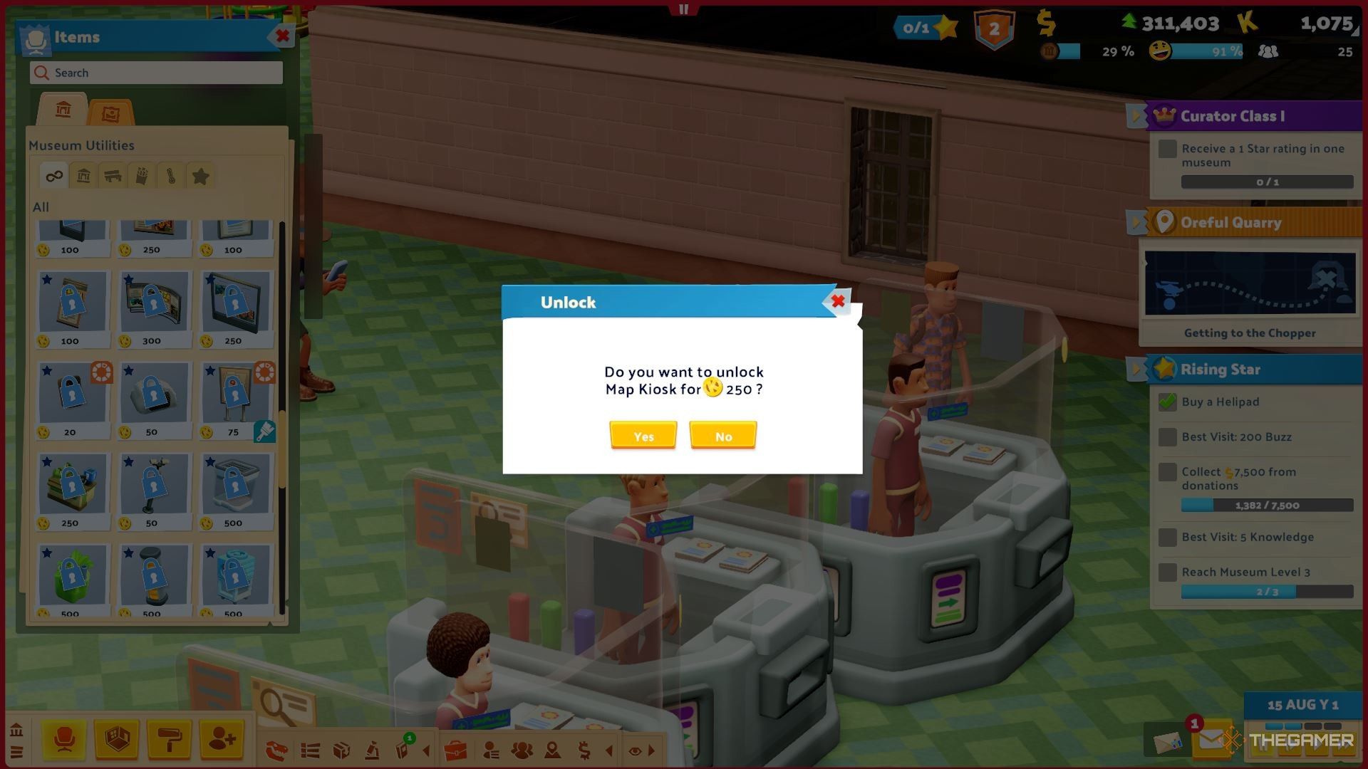 Using Kudosh to unlock a map kiosk in Two Point Museum.