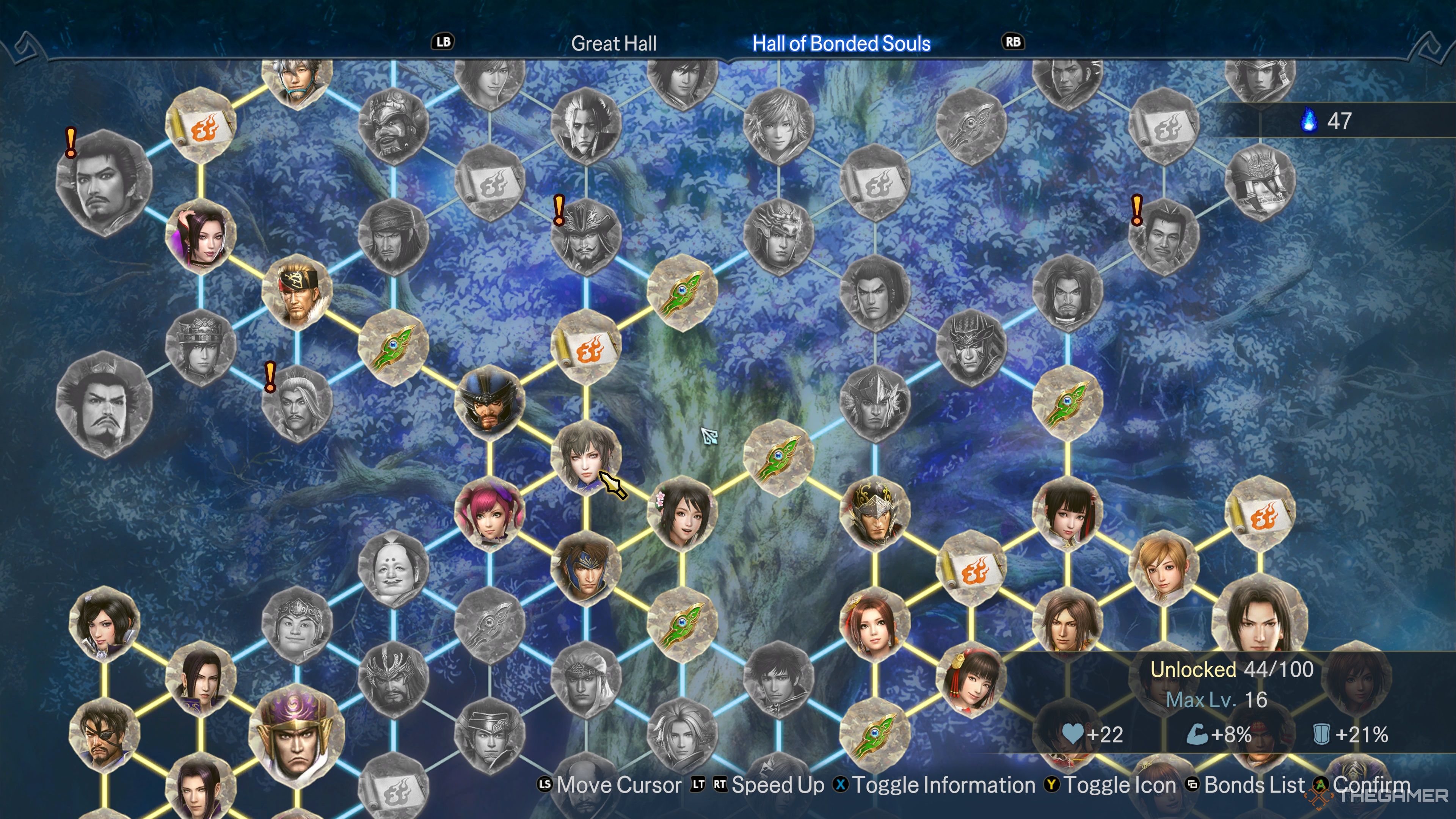 An overview of the Hall of Bonded Souls in Warriors: Abyss, where you unlock new Heroes and upgrades with Karma Embers.