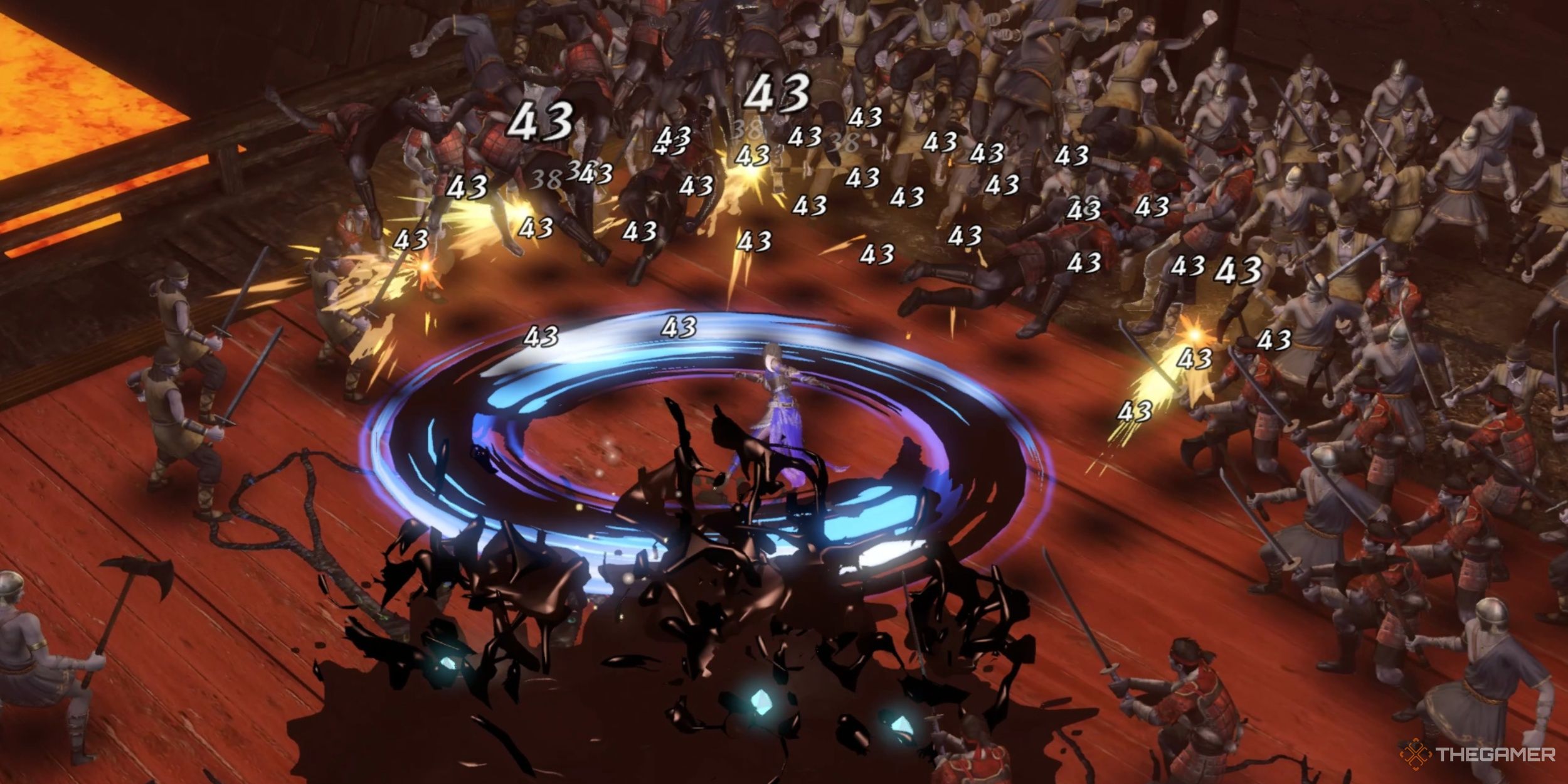 Wang Yi using her Illusion Piercer Unique Weapon to unleash devastating amounts of damage to a horde of monsters in Warriors: Abyss.