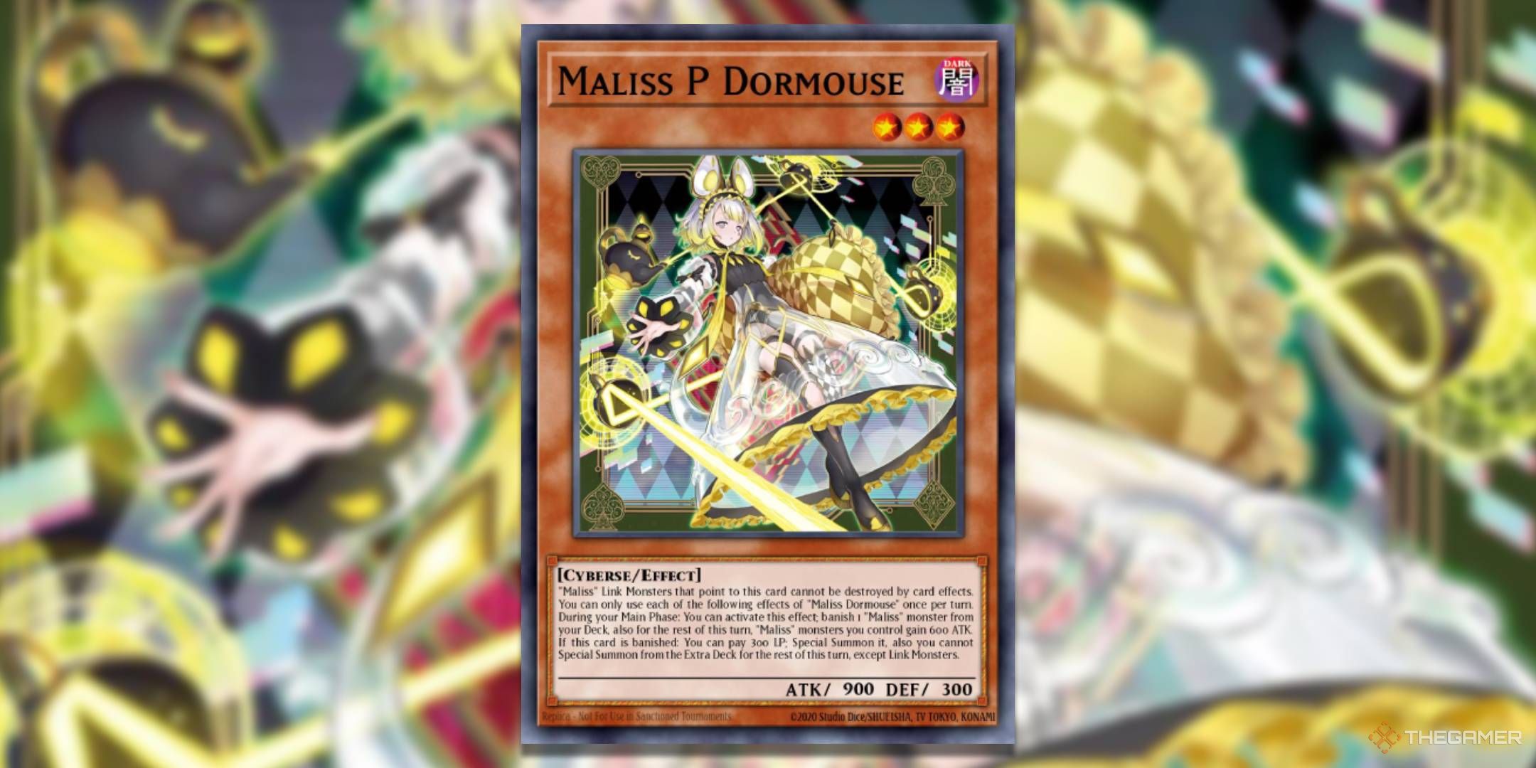 Maliss P Dormouse Yu-Gi-Oh! TCG card with the art in the background.