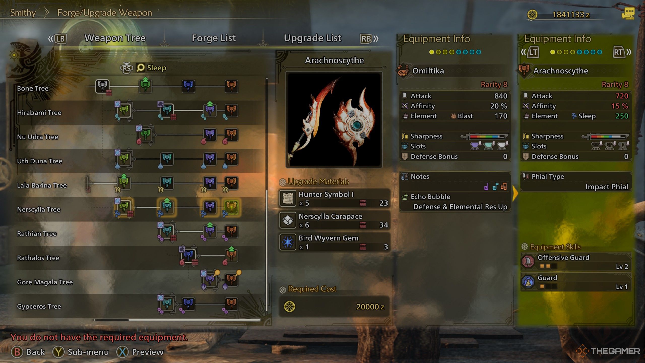 A Nerscylla charge blade that deals sleep build up in monster hunter wilds.