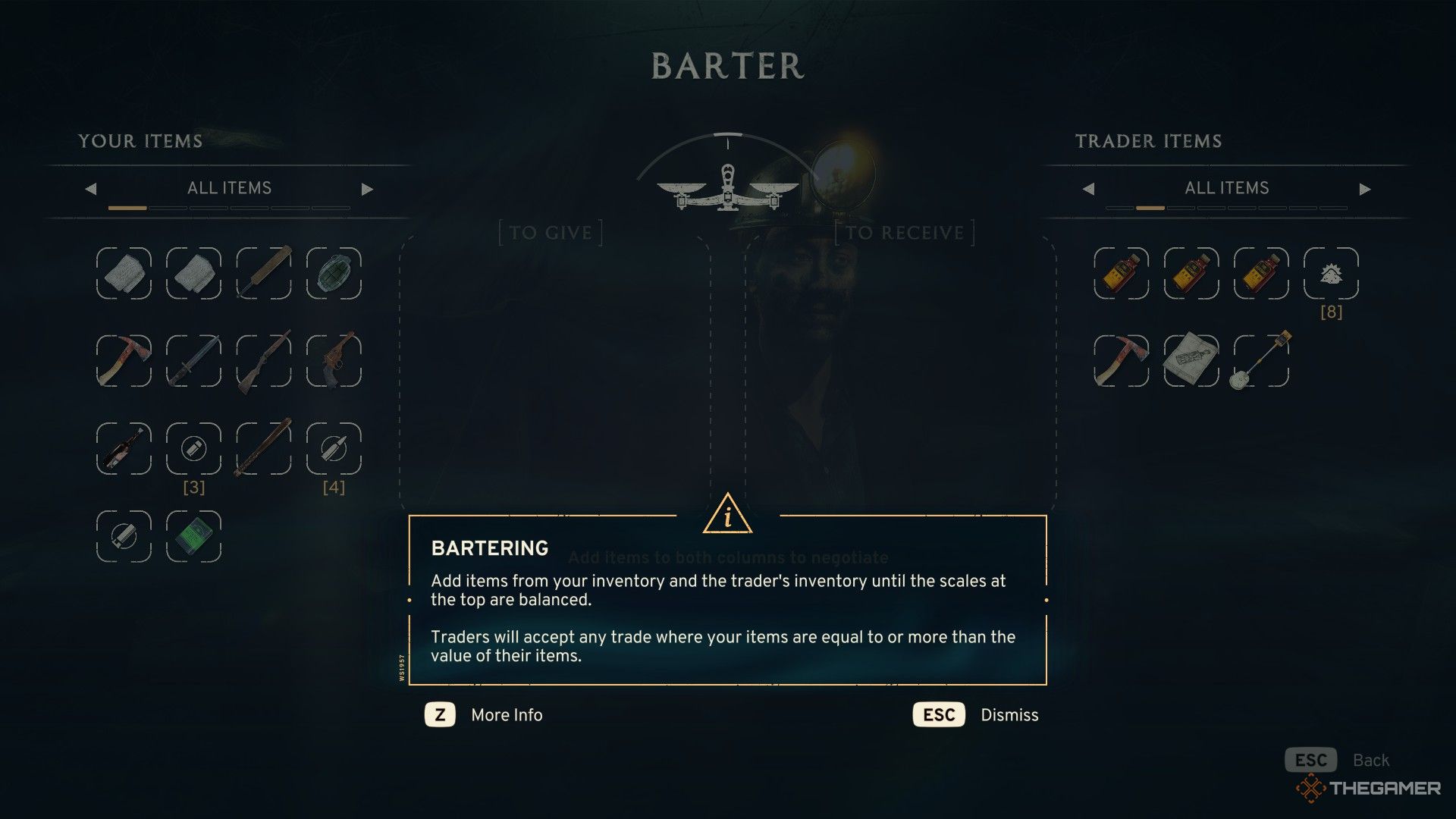 the first barter screen in atomfall, trading with reg stansfield for the metal detector.
