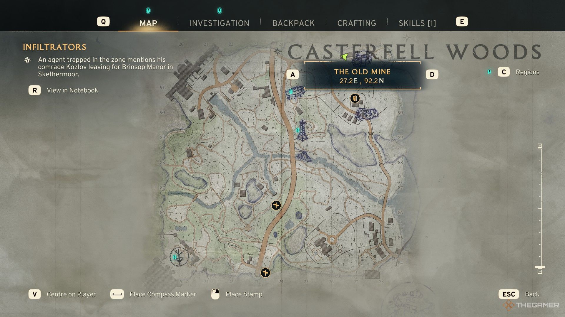 the map of casterfell woods in atomfall, with the old mine highlighted.