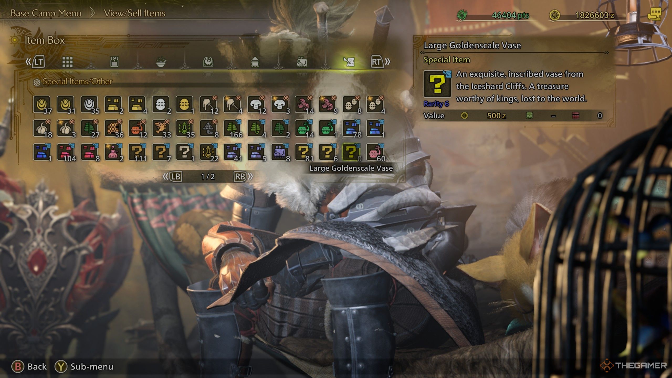 Monster Hunter Wilds inventory item large goldenscale vase.