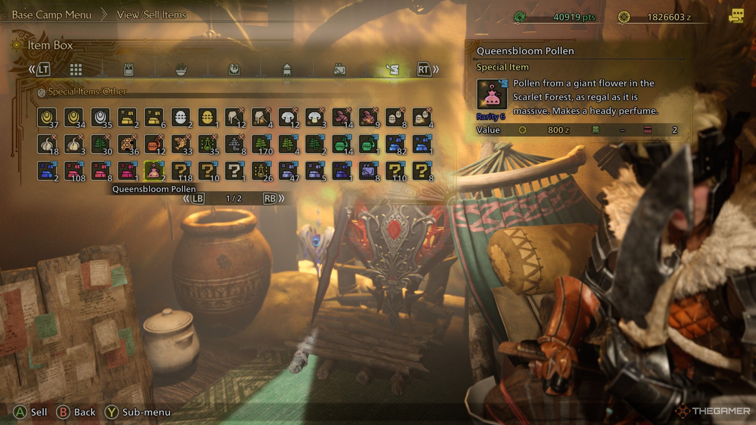 Monster Hunter Wilds inventory item queensbloom pollen.