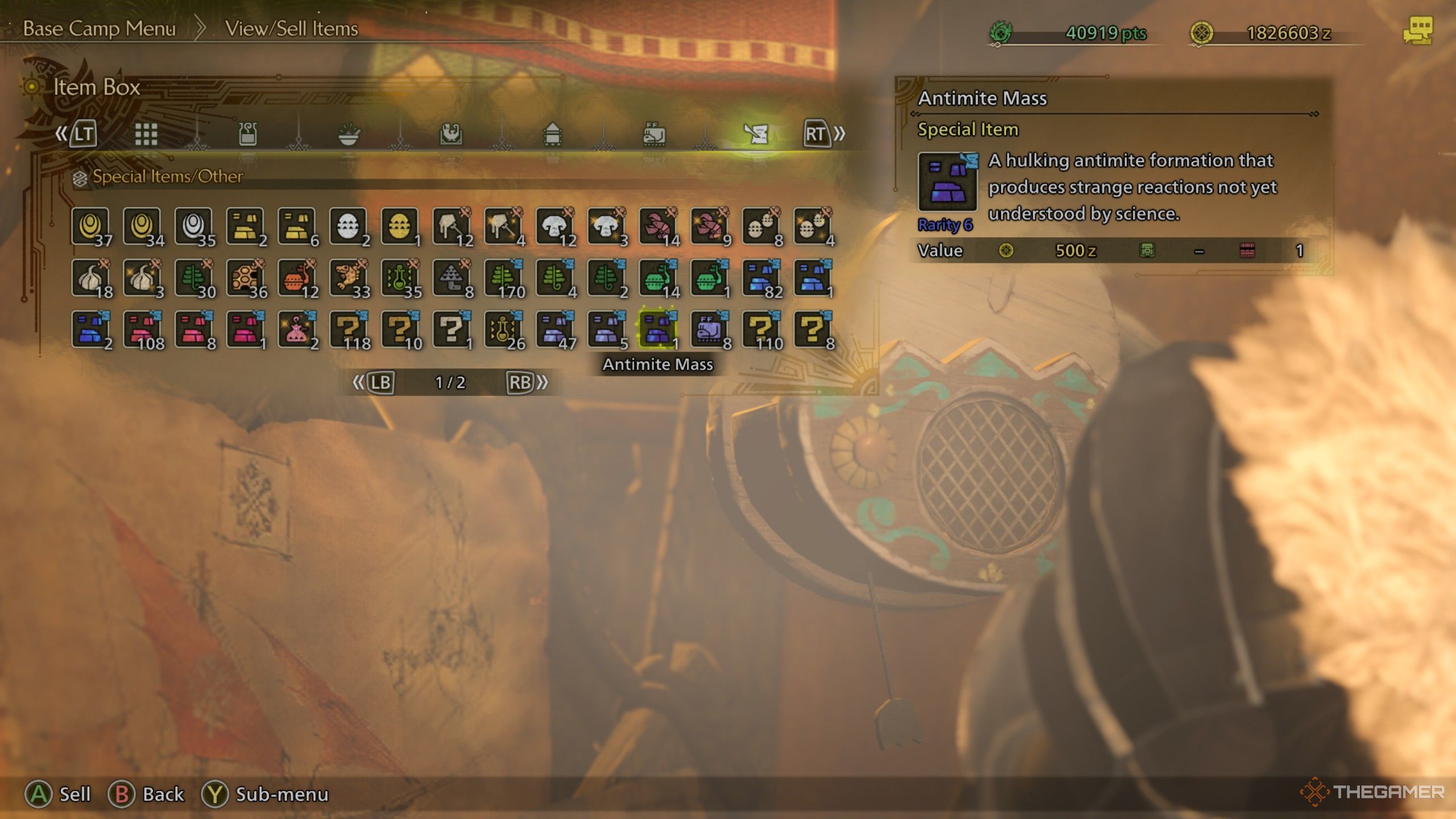 Monster Hunter Wilds inventory item antimite mass.