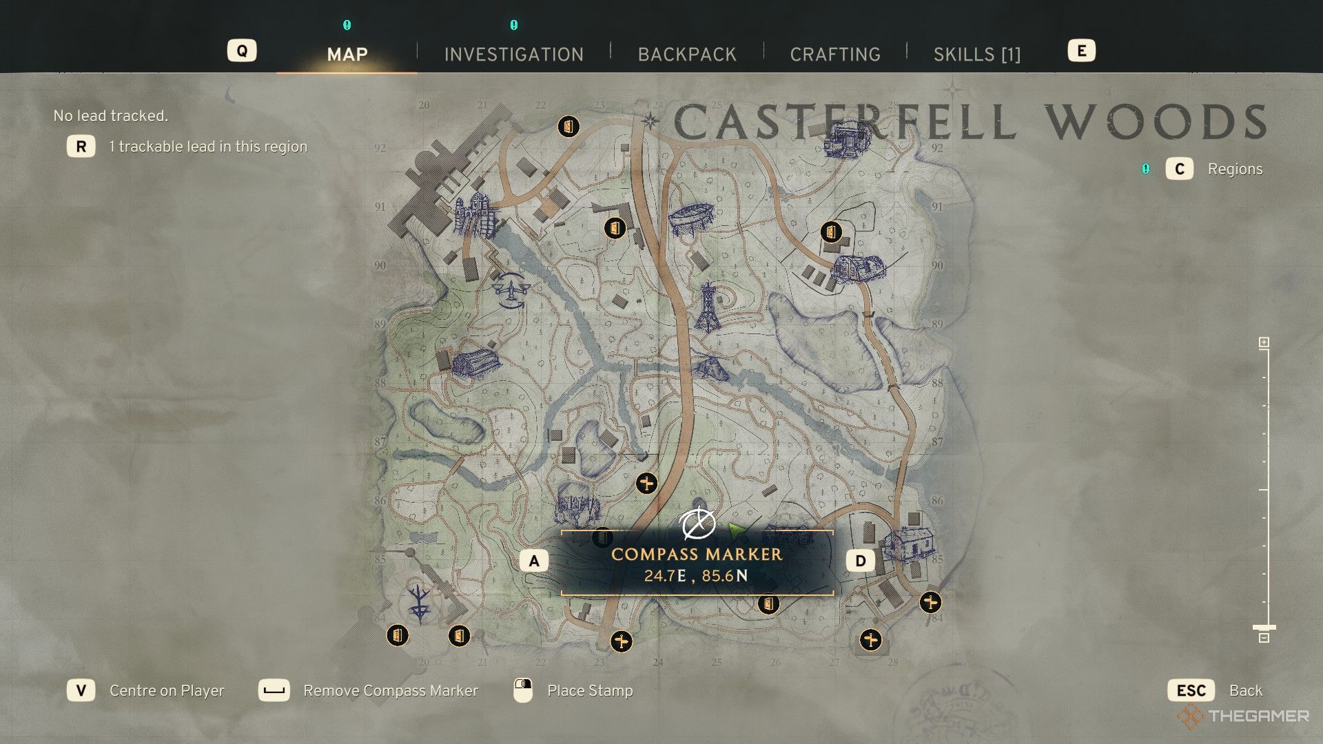 the map of casterfell woods in atomfall, with the location of the castle grounds hut key highlighted.