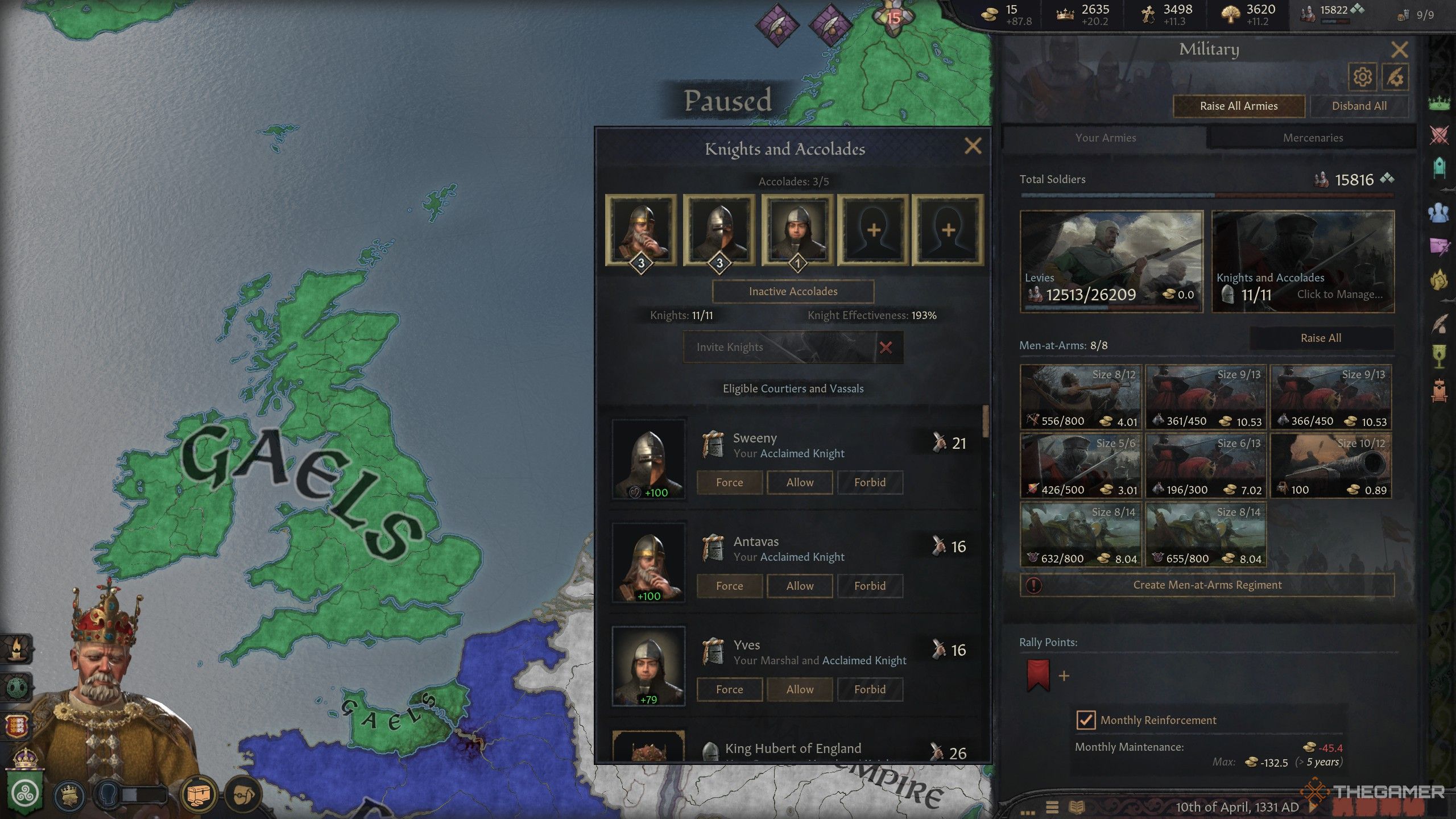 A list of acclaimed knights and potential accolades in crusader kings 3.