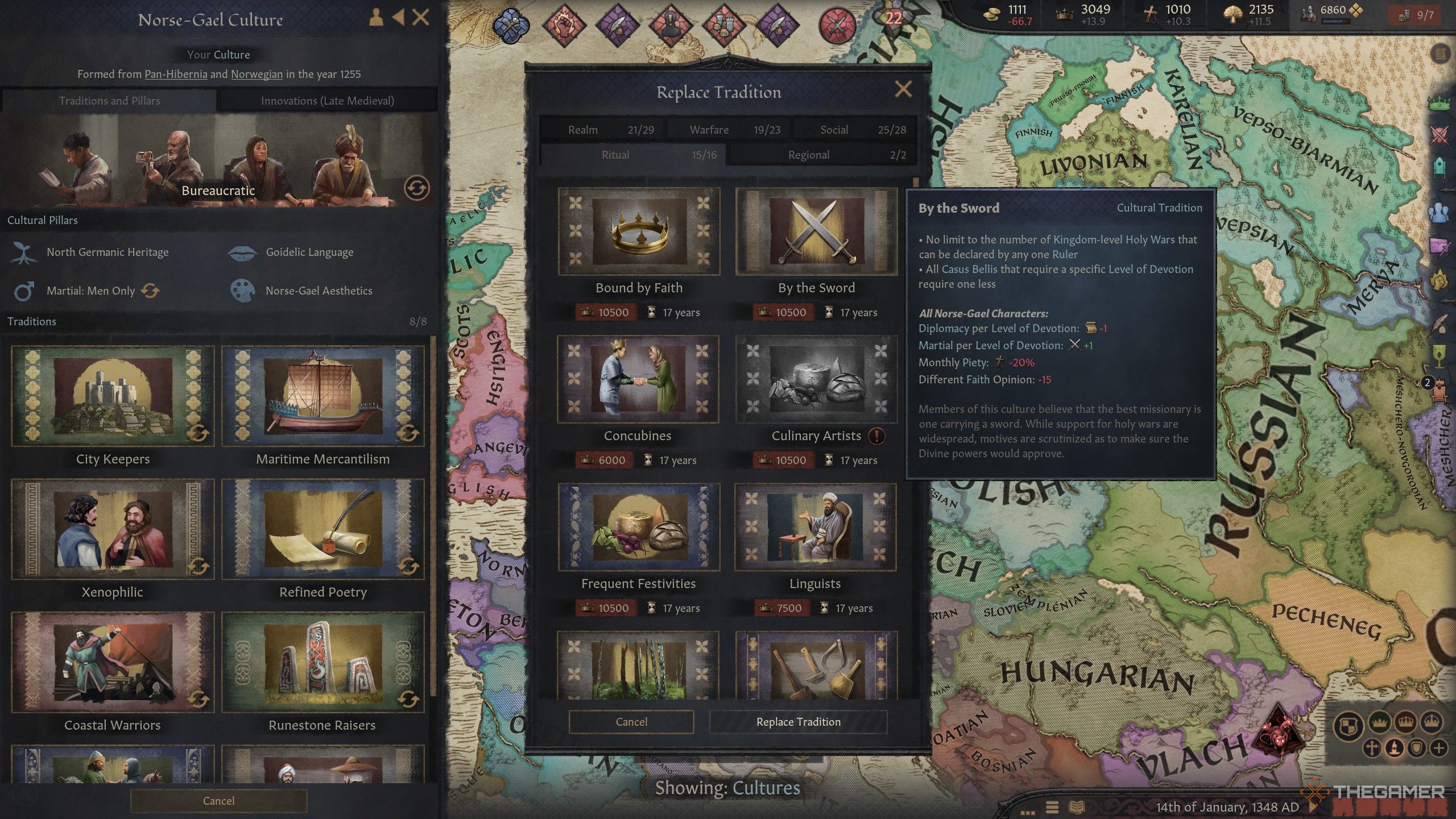 The By The Sword cultural tradition and its stats in crusader kings 3.