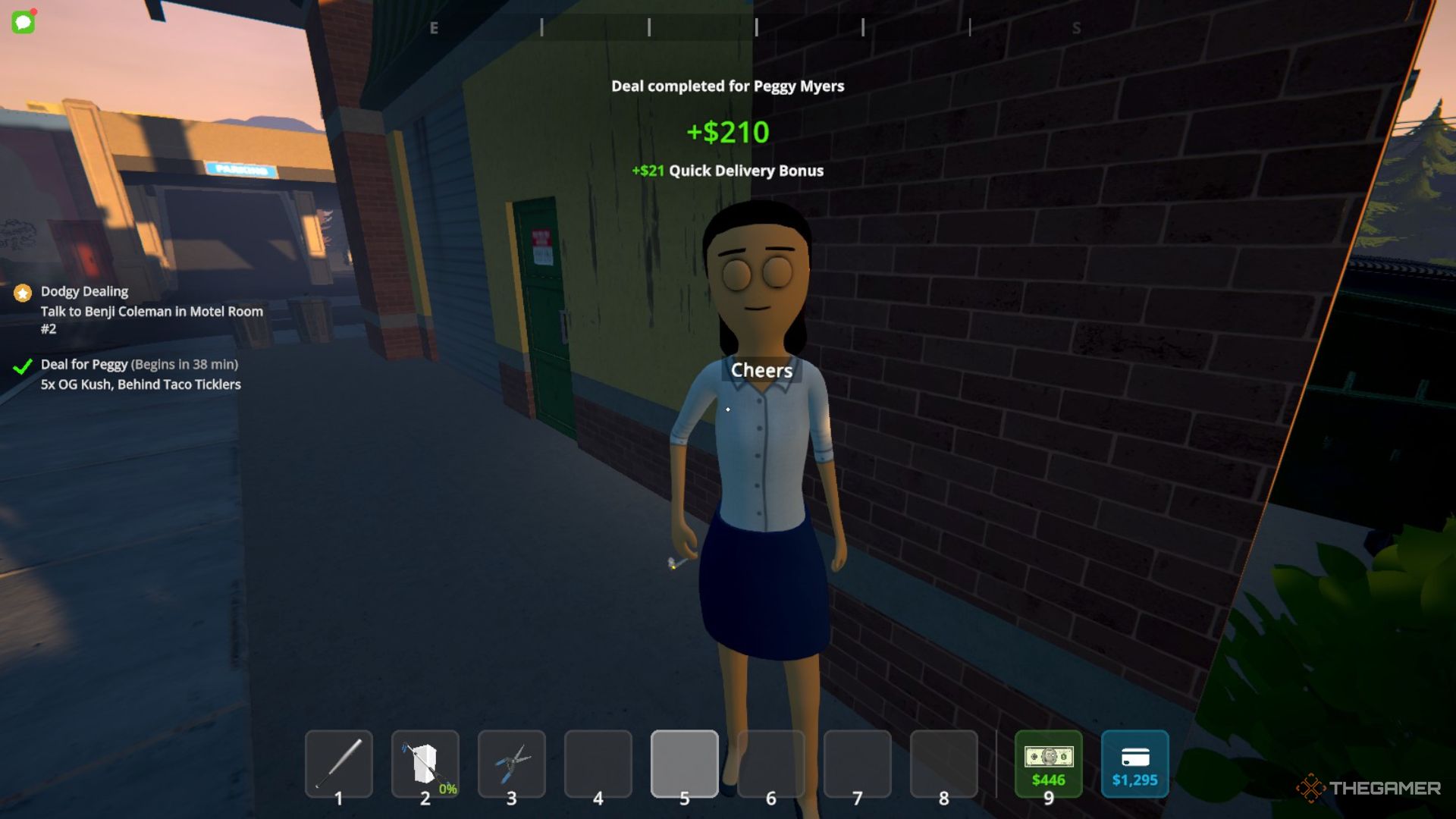 Player character receiving a Quick Delivery Bonus during a deal in Schedule 1.