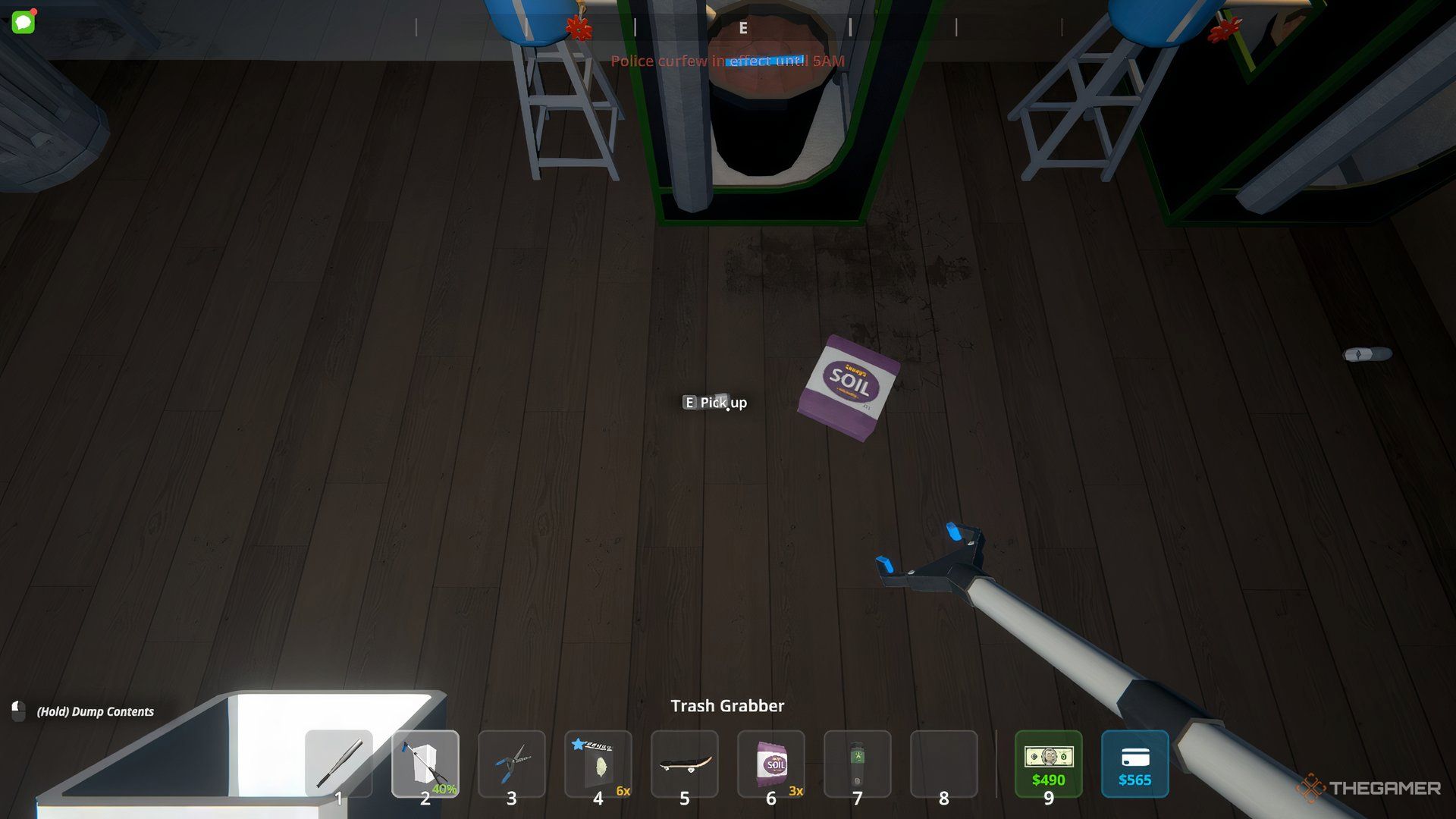 Player character using a Trash Grabber to pick up trash in their base quickly in Schedule 1/