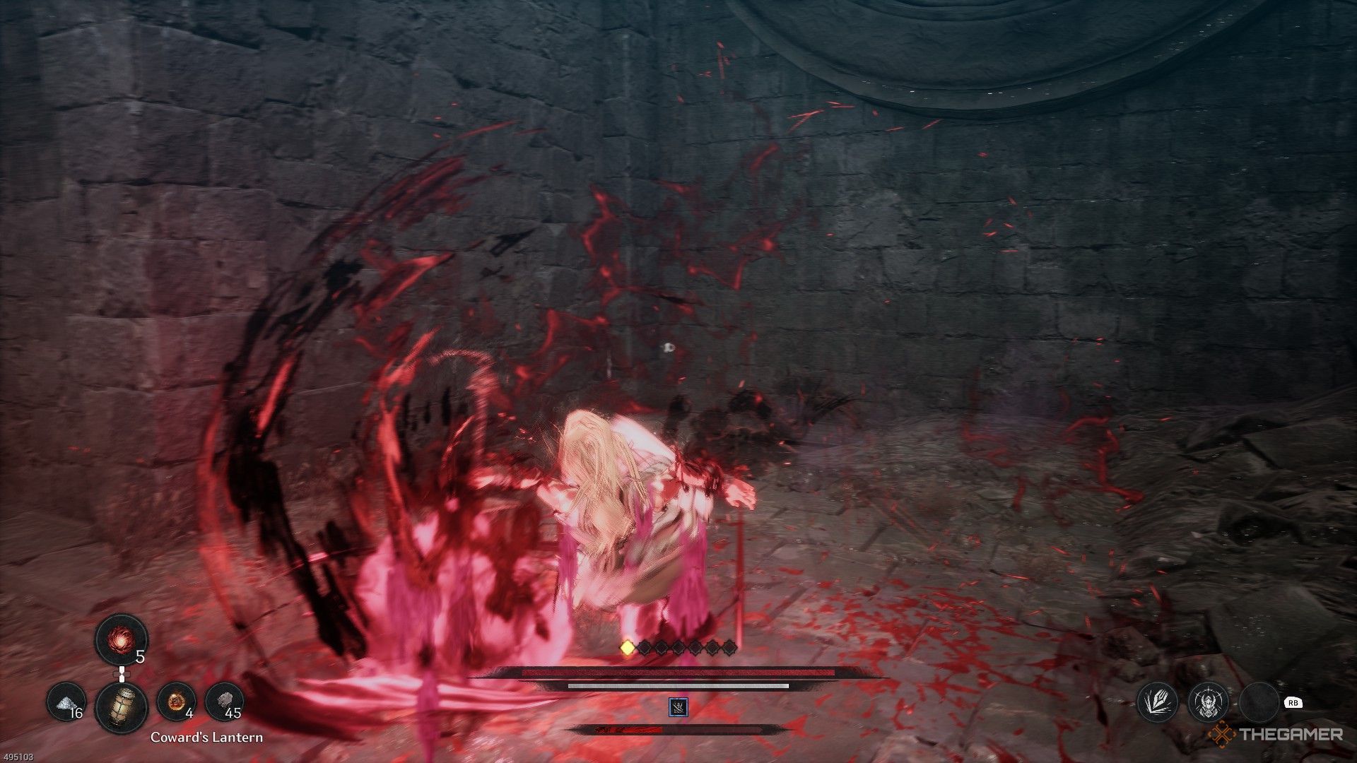 The image shows Khazan after using a Greatsword skill in The First Berserker: Khazan.