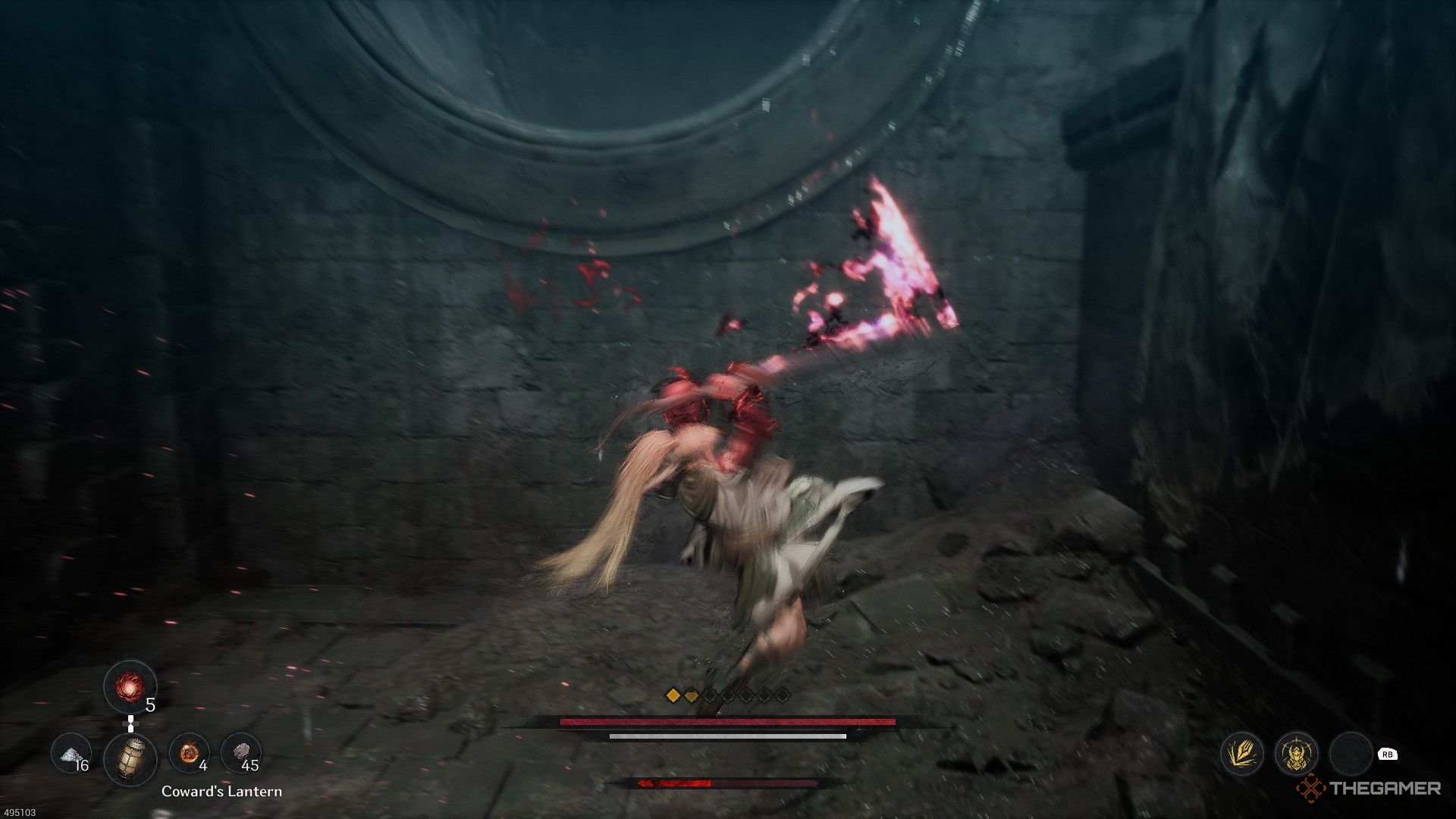 The image shows Khazan jumping into the air to perform the Giant Hunt attack in The First Berserker: Khazan.