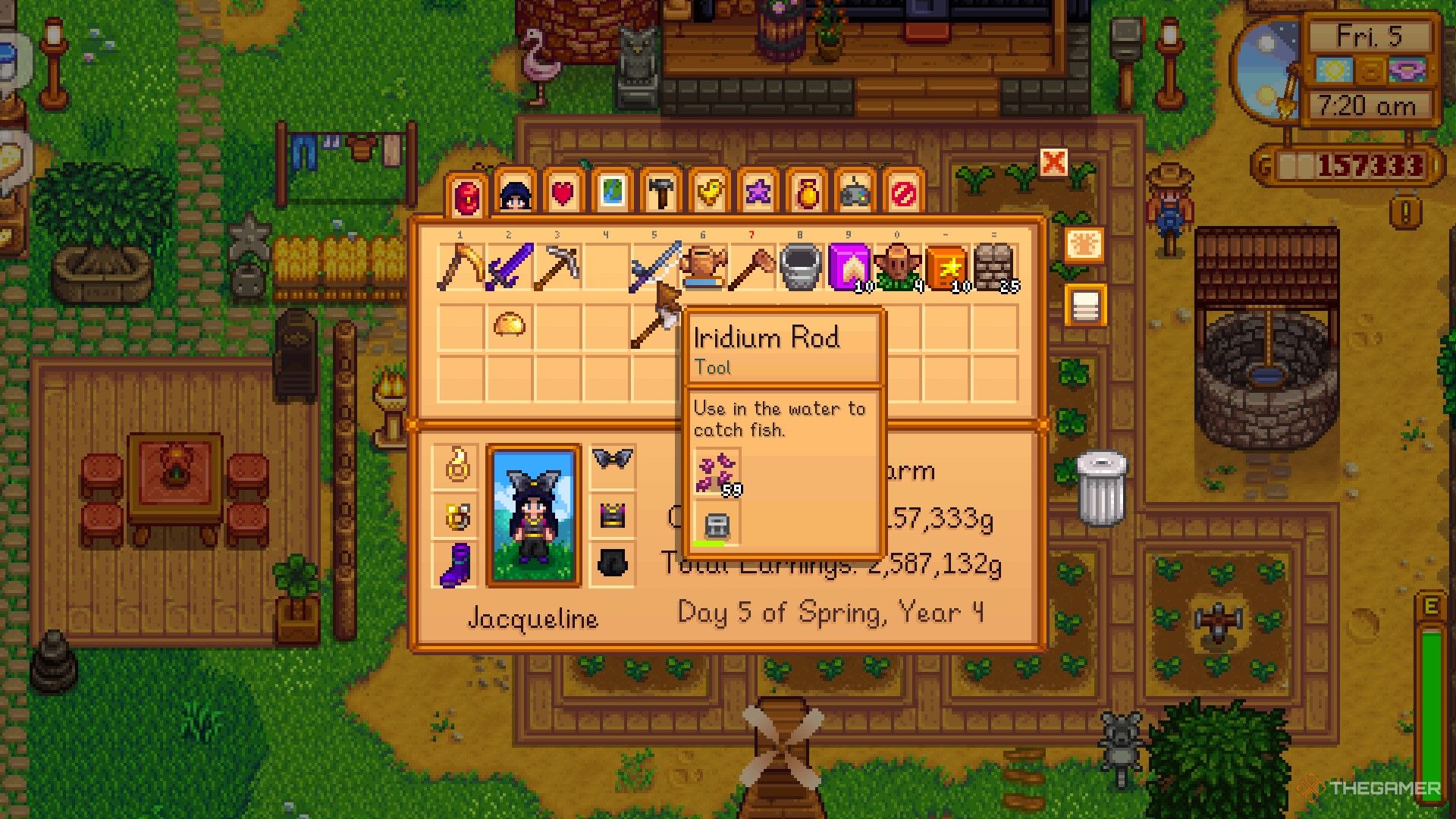 A player looking at a rod in their Inventory in Stardew Valley.