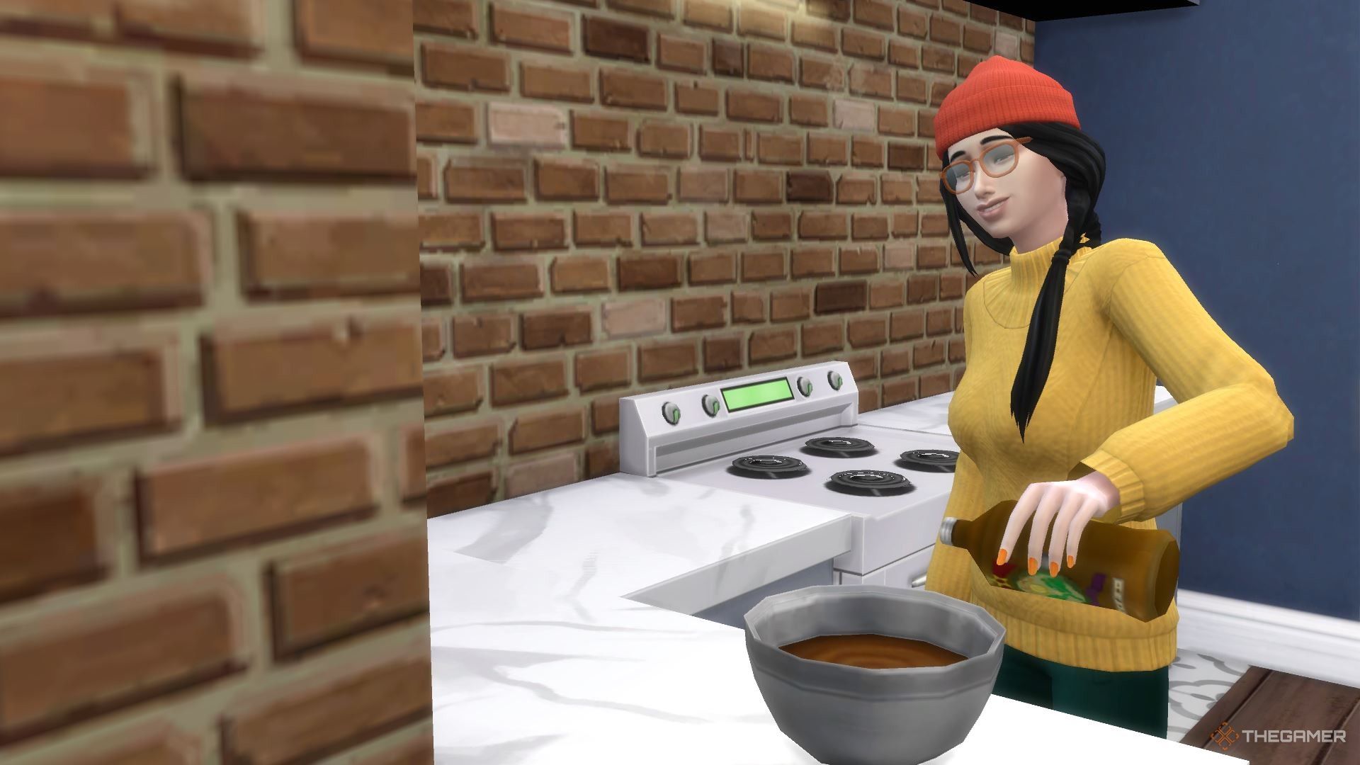 A Sim making dessert in The Sims 4 Businesses and Hobbies.
