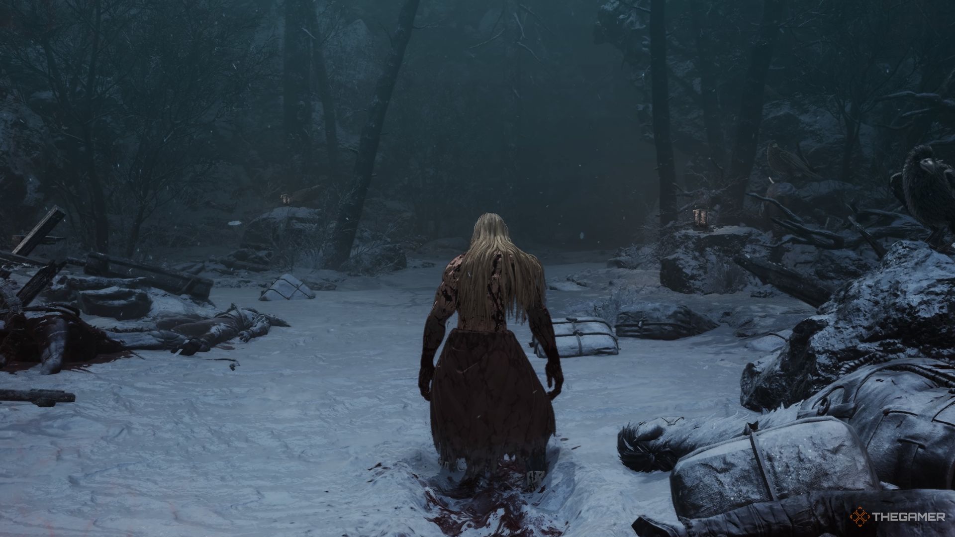 An injured Khazan stumbled through the woods in the first section of The First Berserker Khazan.