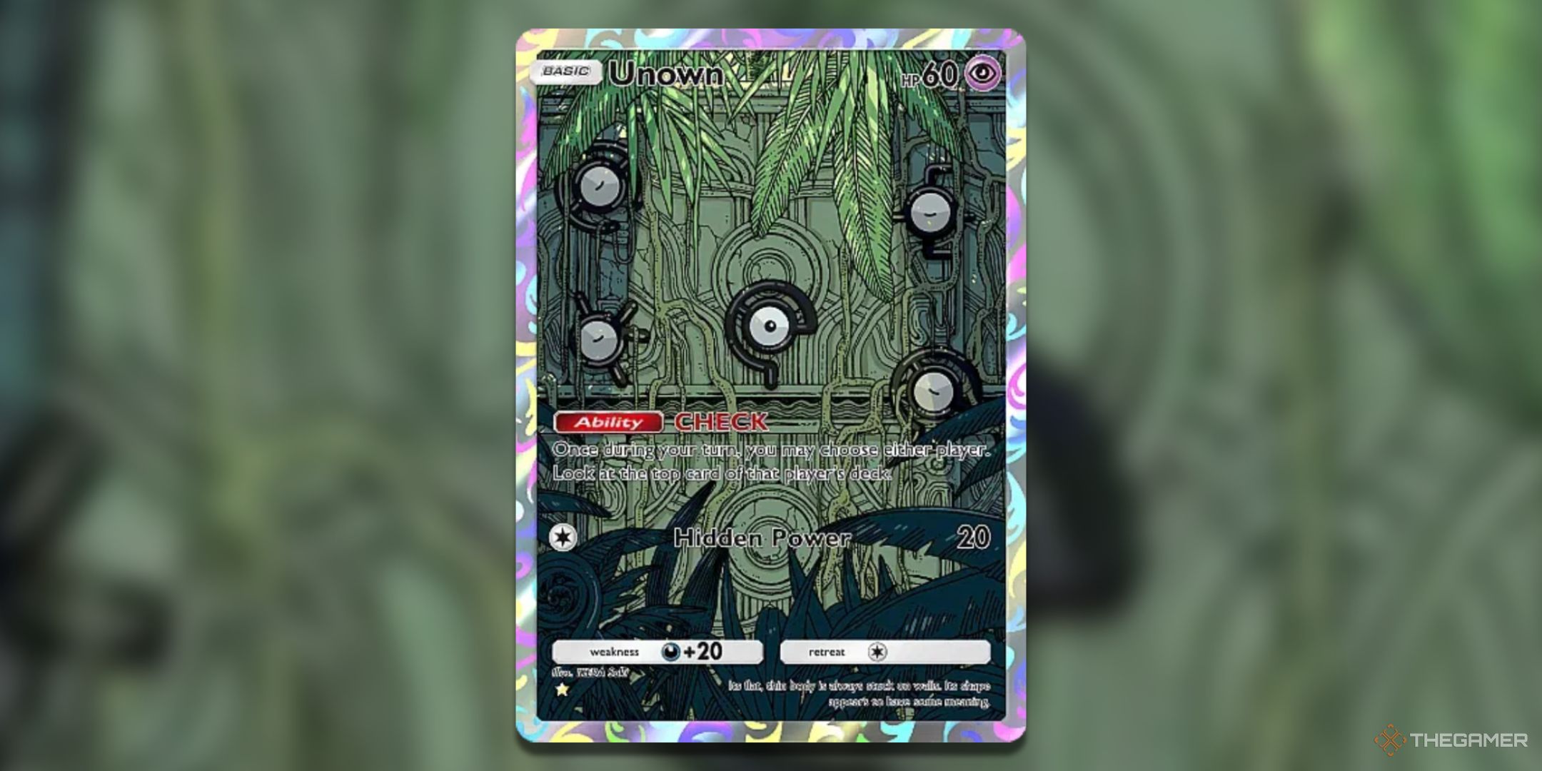 Art rare Unown Pokemon TCG Pocket Triumphant Light card art.