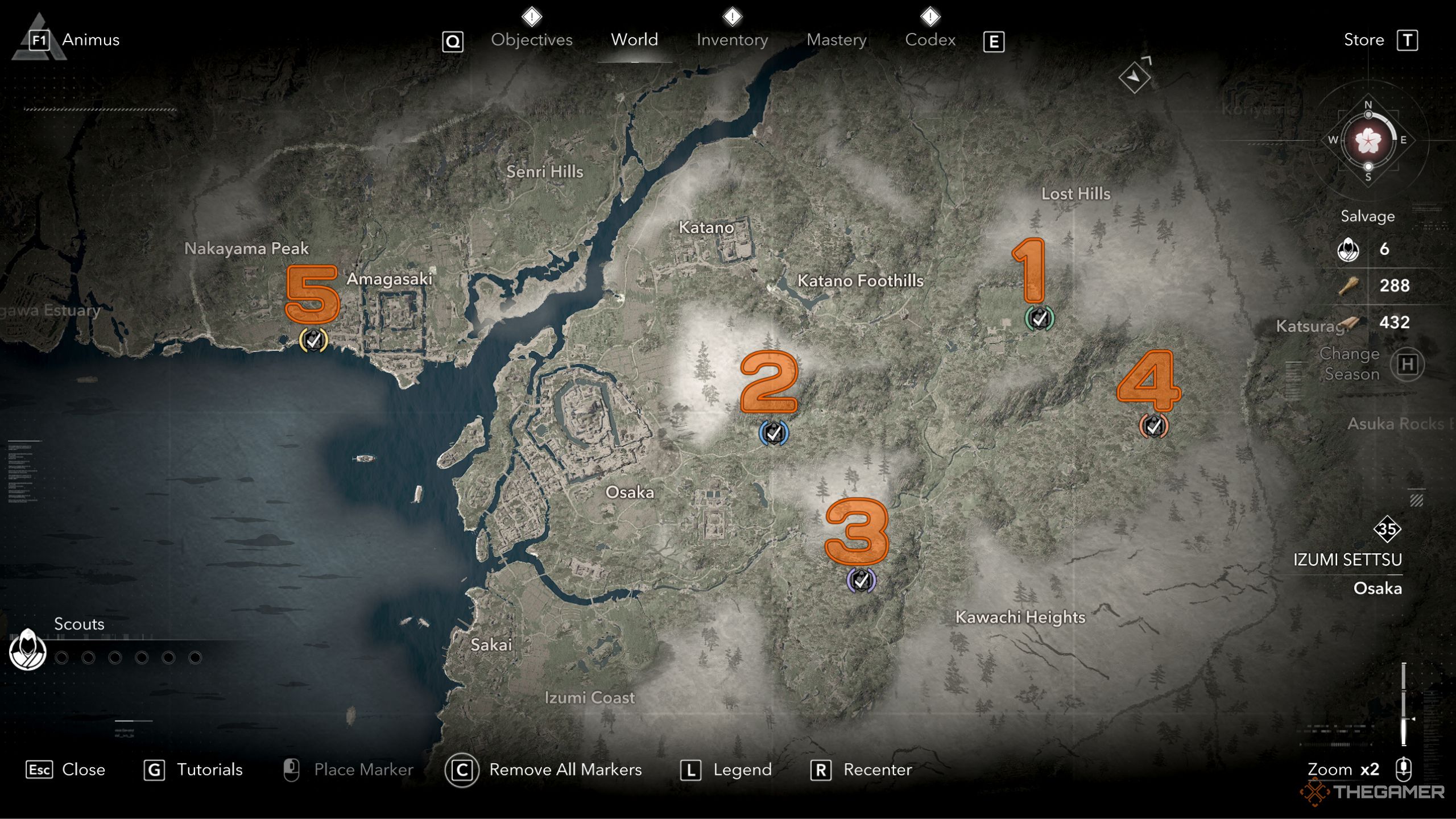 Assassin's Creed Shadows all Kuji-Kiri numbered locations in Izumi Settsu.