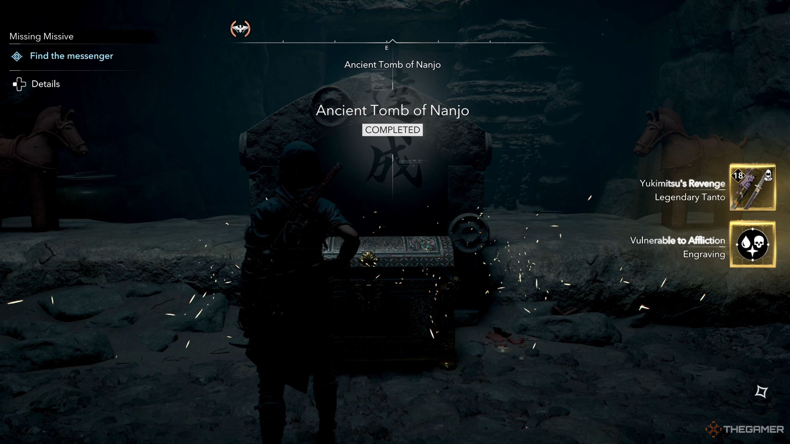 Assassin's Creed Shadows getting rewards from legendary chest in Ancient Tomb of Nanjo.