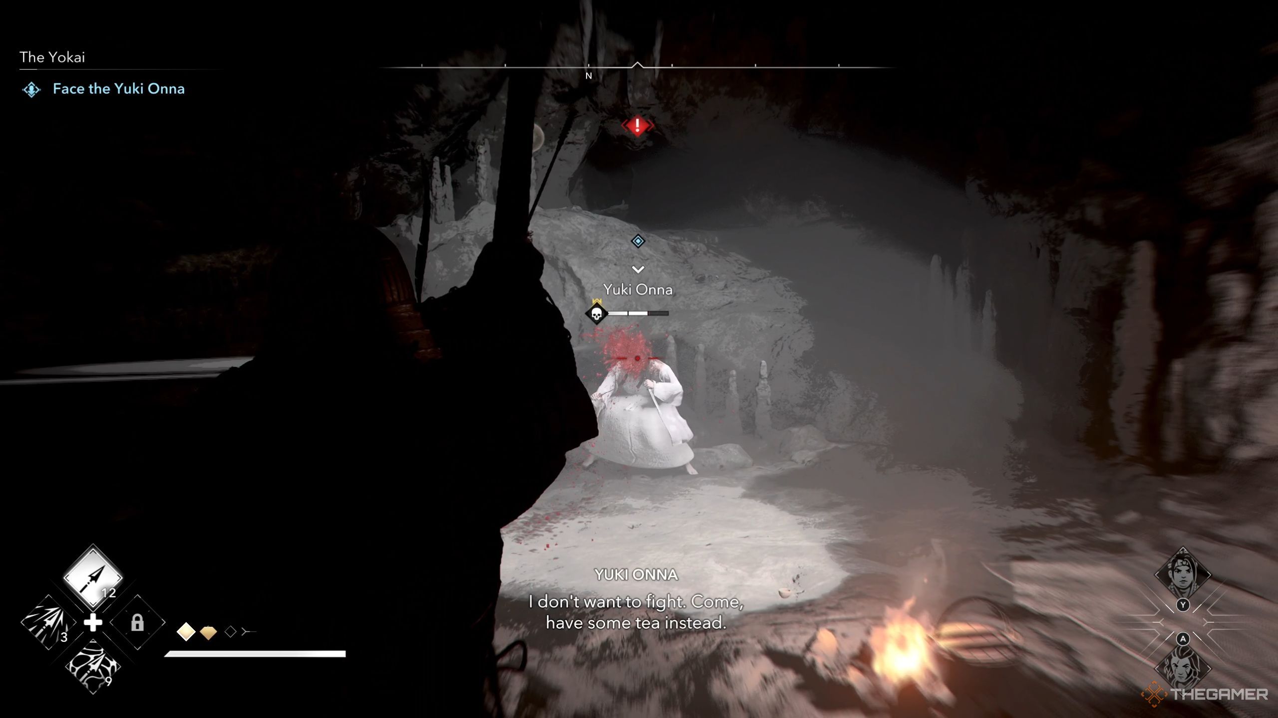 Assassin's Creed Shadows Yasuke fighting Yuki Onna.