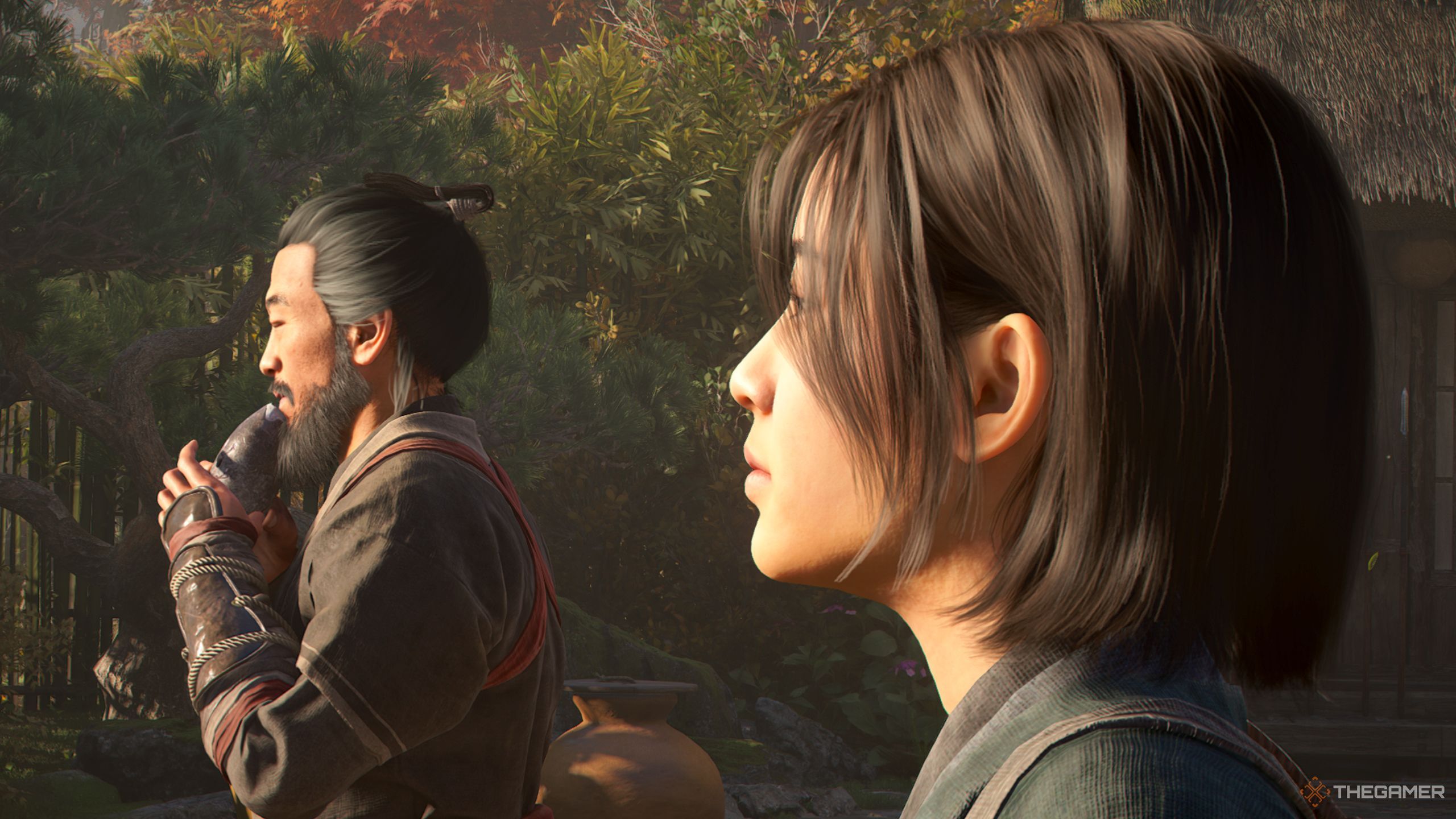 Asssassins Creed Shadows Naoe and her dad in the same screen.