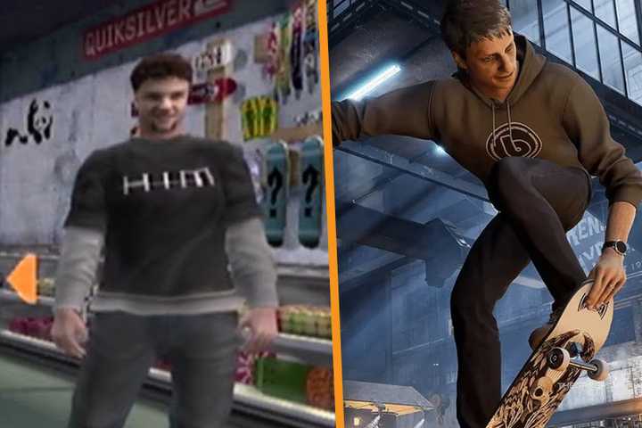 Bam Margera in Tony Hawk's Pro Skater 3 side-by-side with Tony Hawk in the remake.