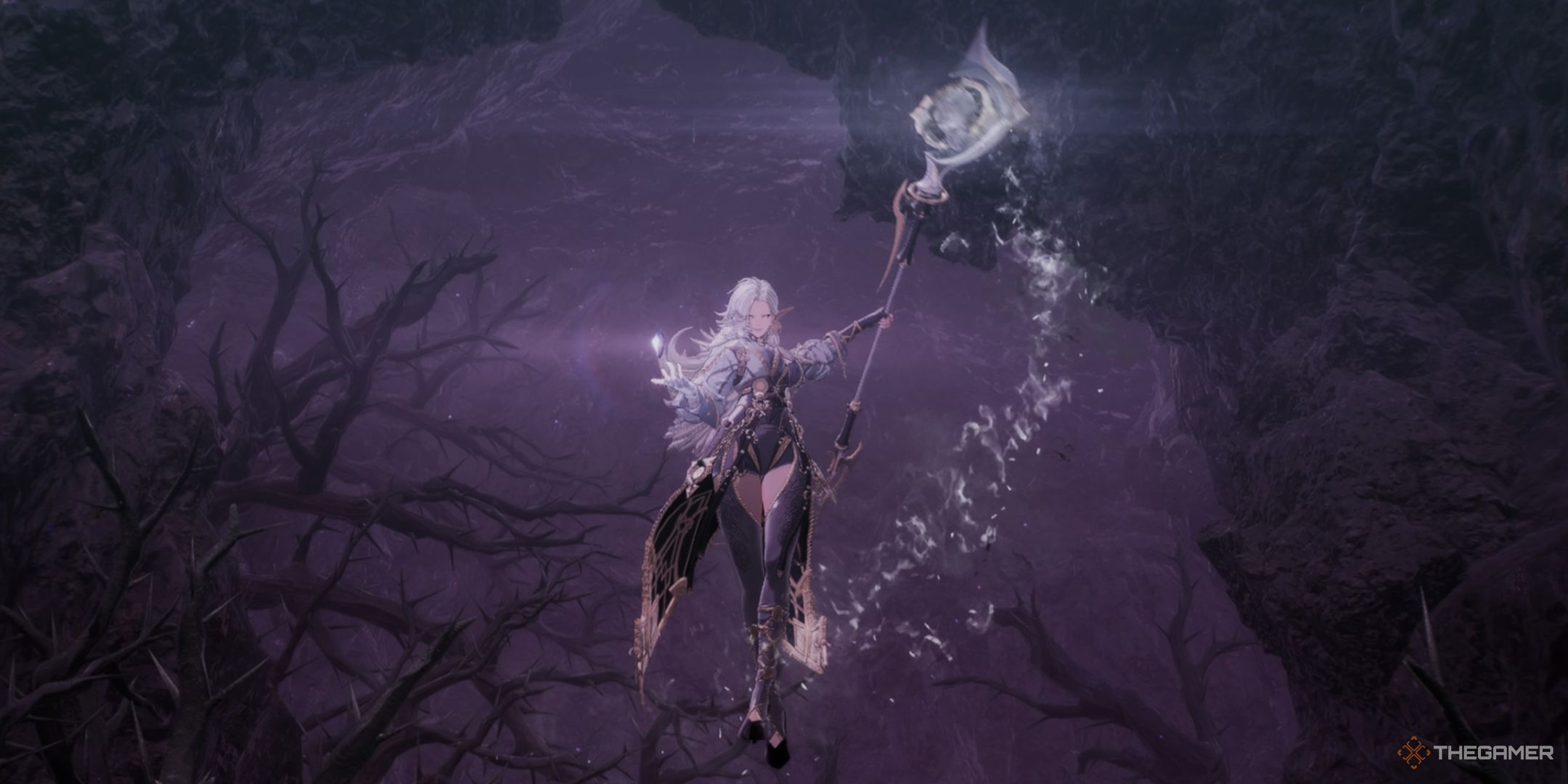 Bellerian casting a spell while floating in The First Berserker Khazan.