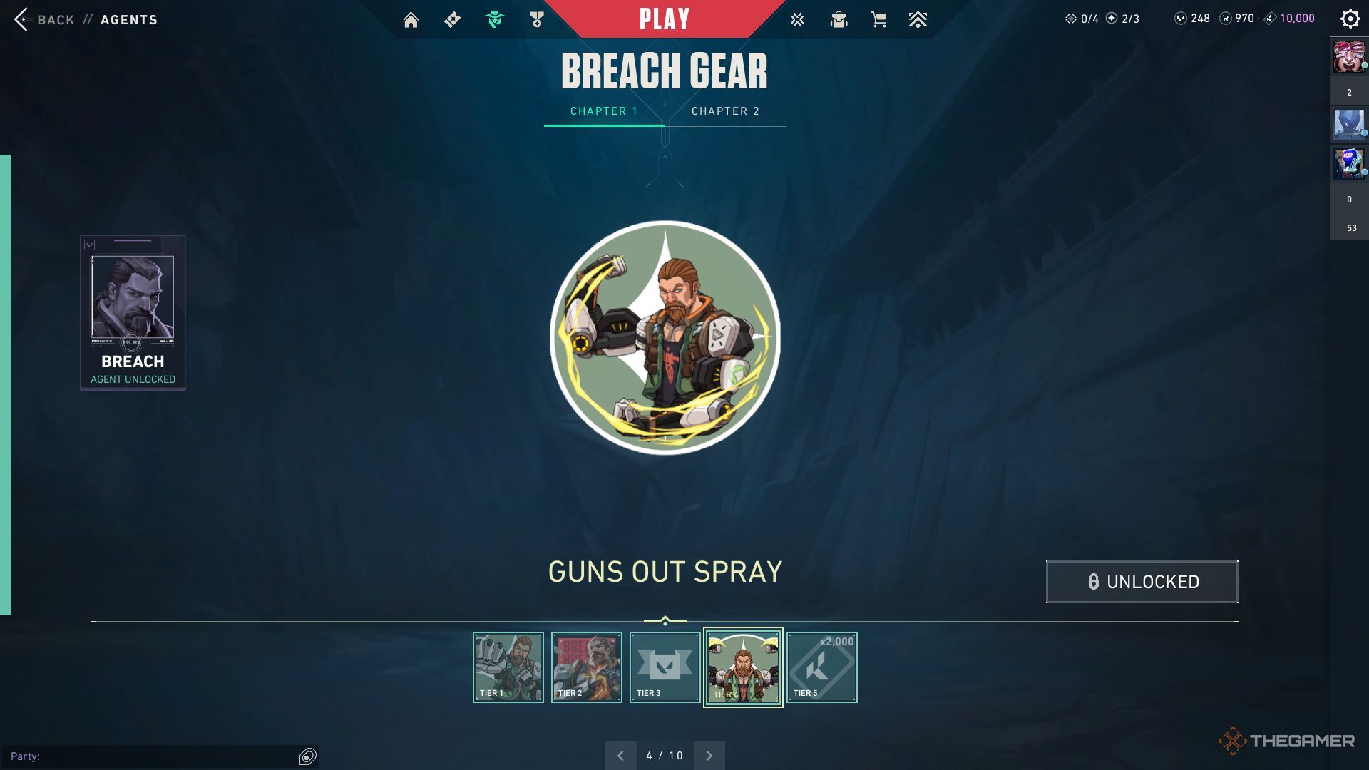 The 'Guns Out' Spray From Breach's Agent Contract In Valorant.