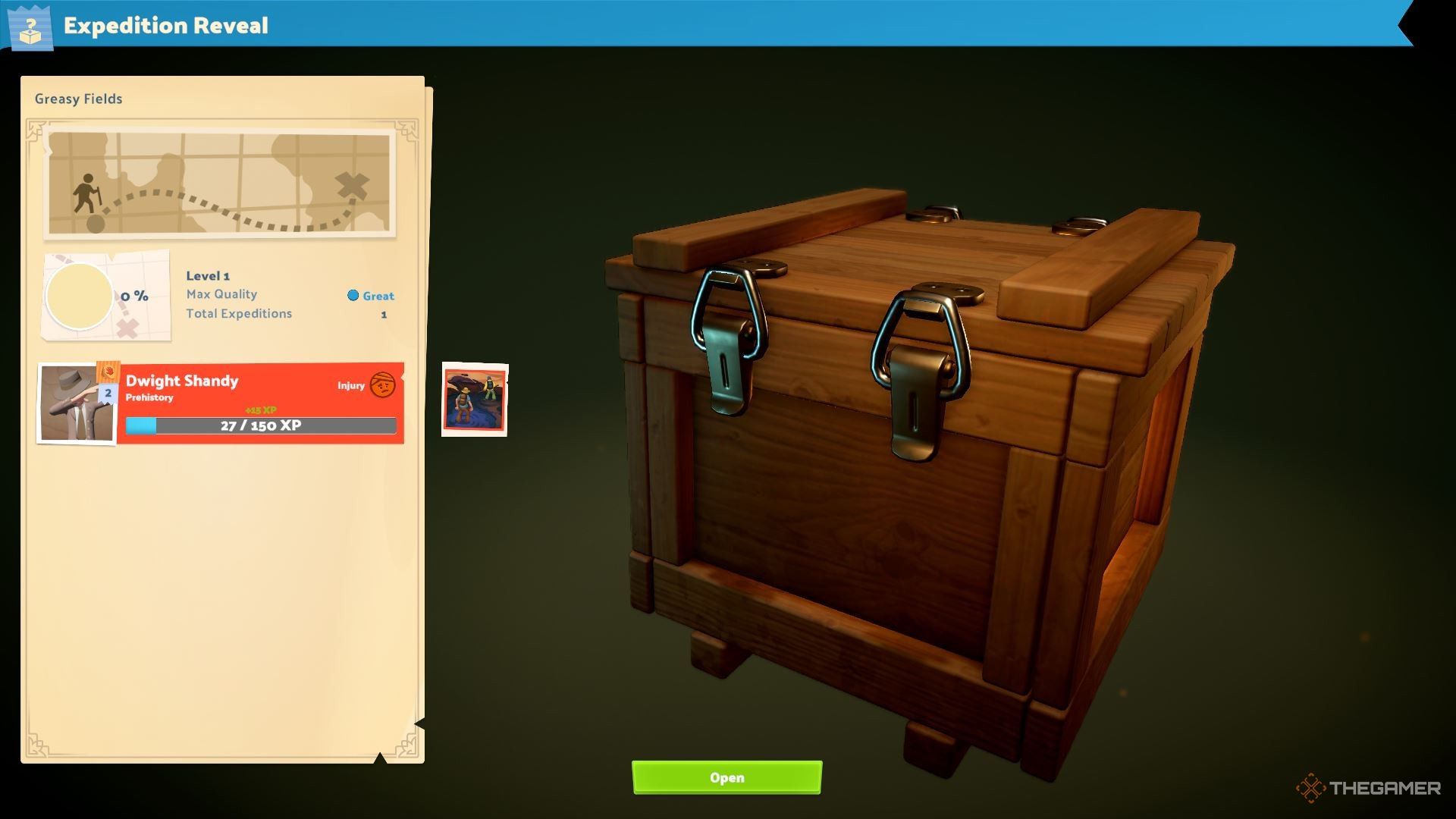 Bringing back an expedition crate with an injured staffer in Two Point Museum.