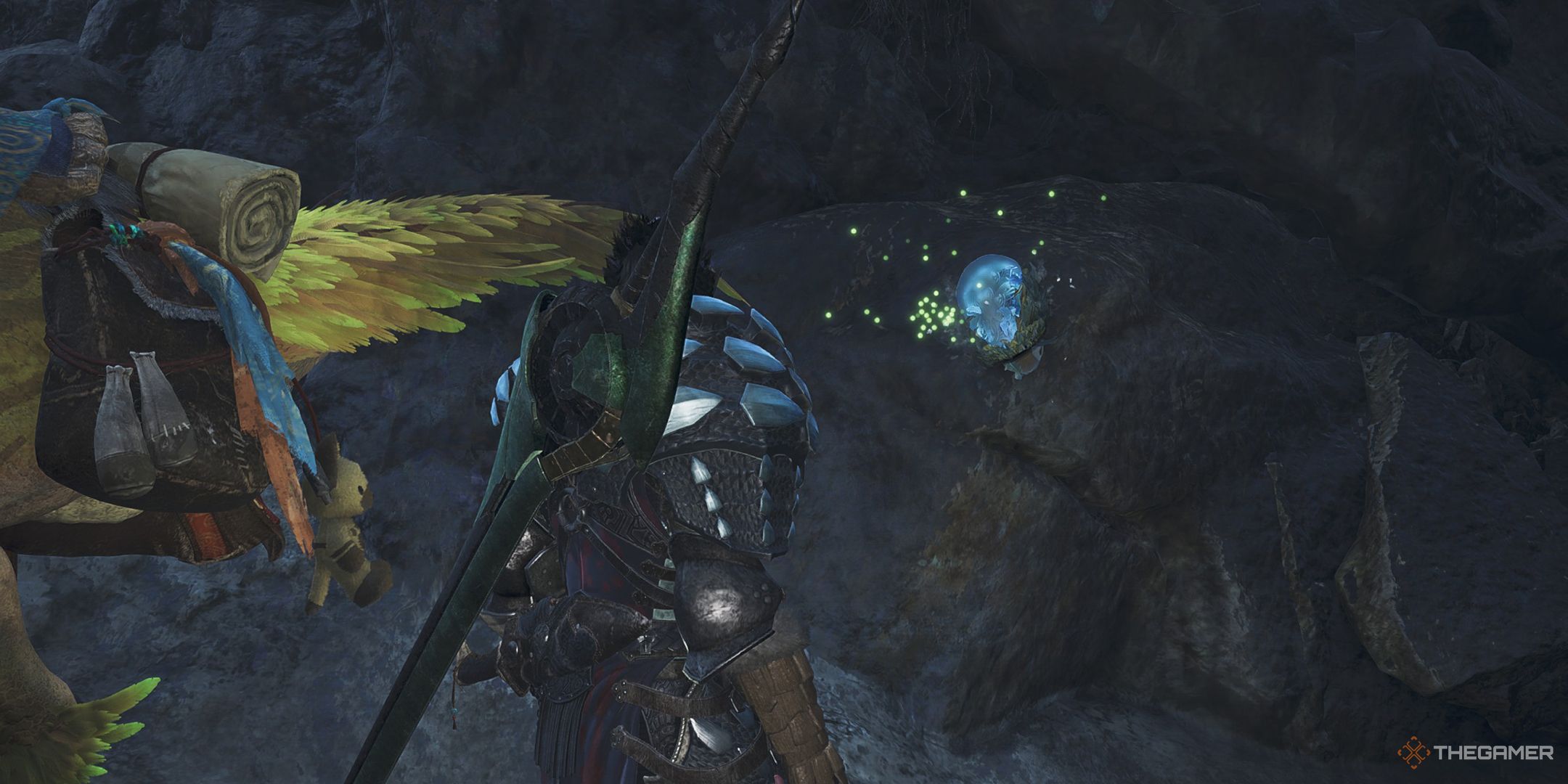 The hunter observing a Chillmantle Bug in Monster Hunter Wilds.