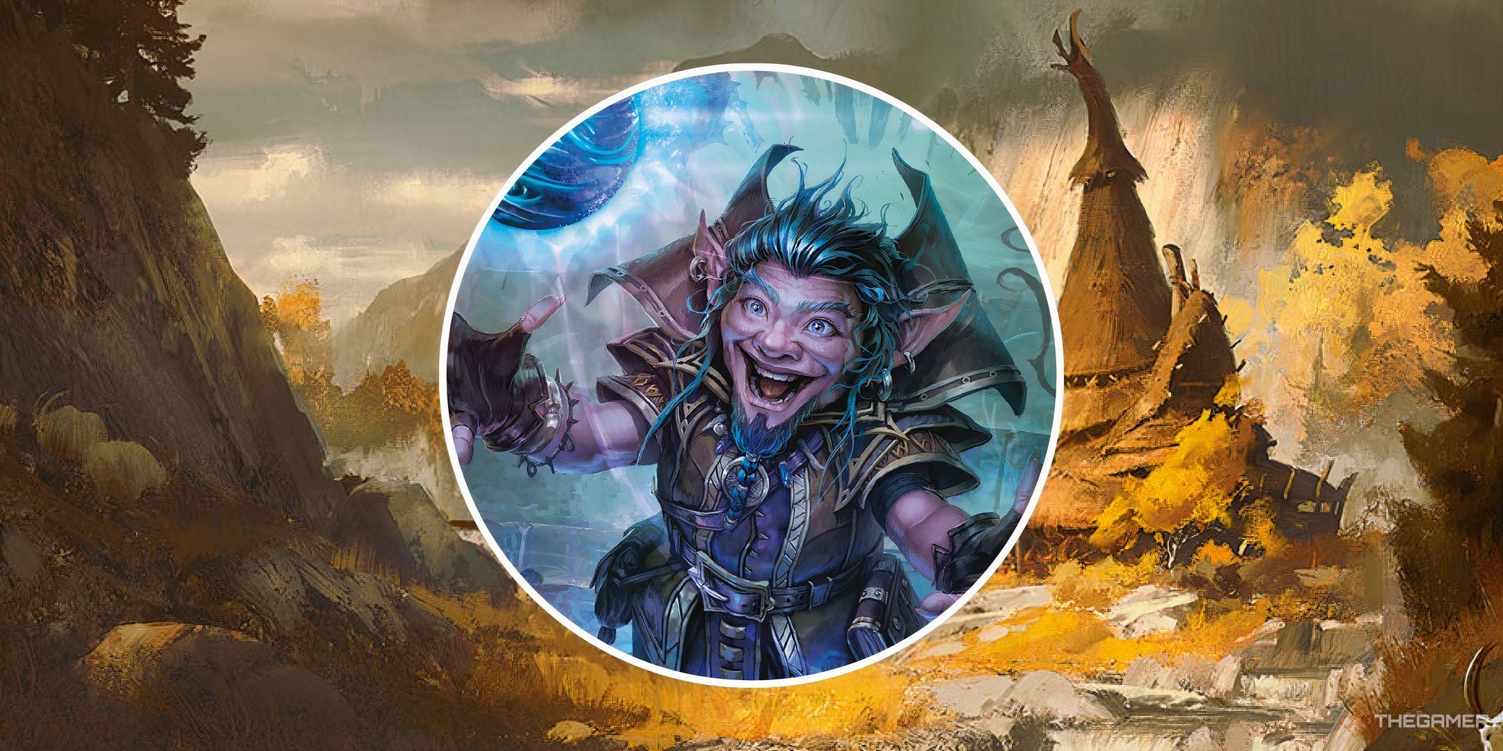 An image of a warlock casting a spell against the backdrop of a quaint farming house in Dungeons & Dragons.