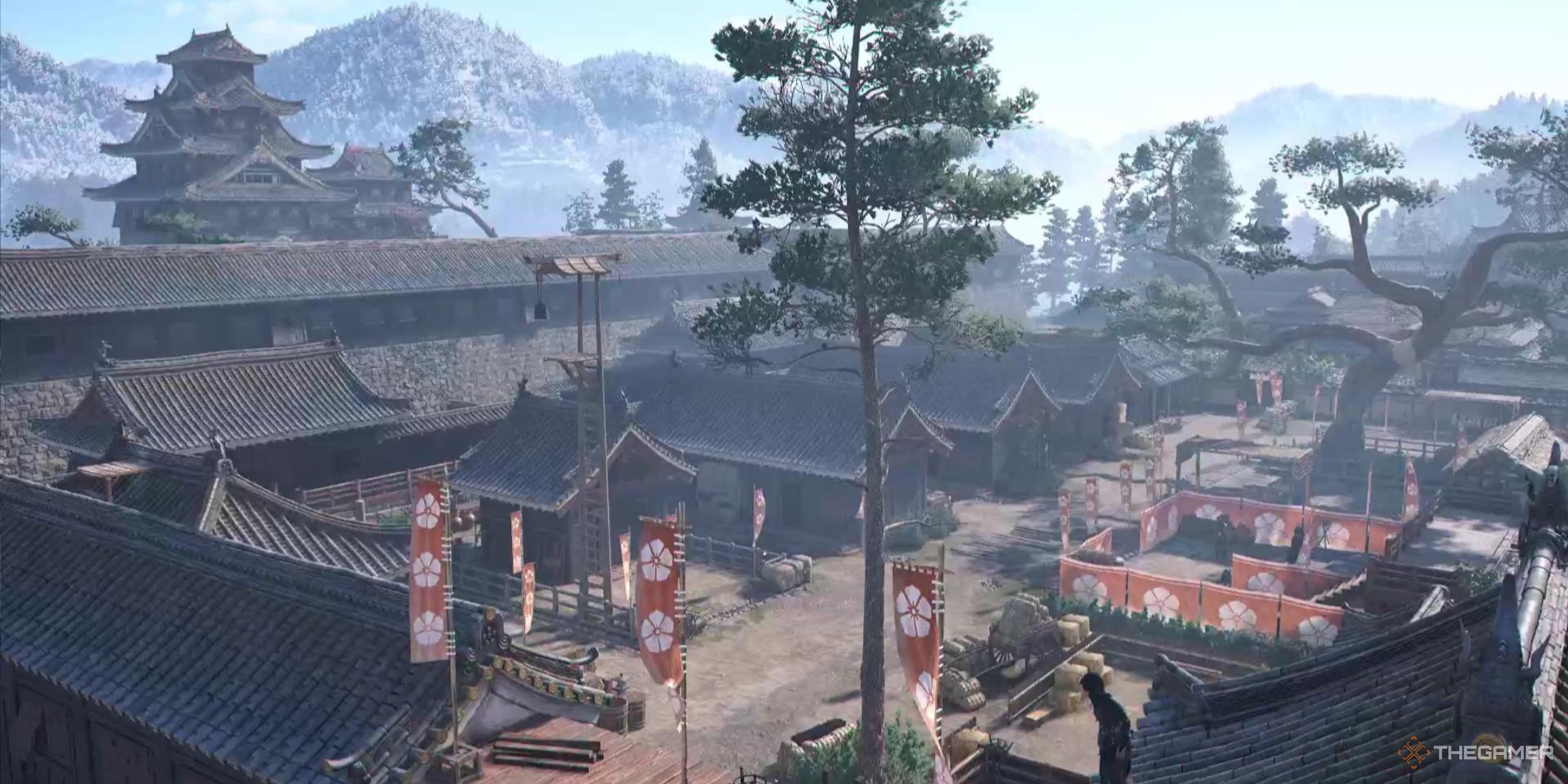 Sakamoto Castle sits in the daylight in Assassin's Creed Shadows.