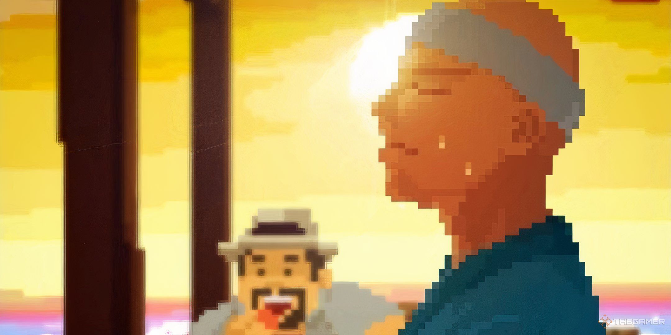 Dave The Diver Tohoku in the sunset with Dave eating in the background.