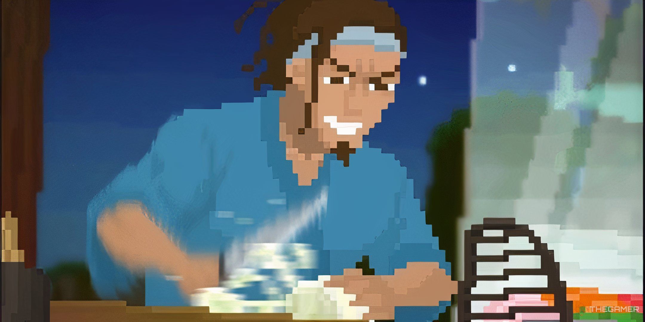 Dave The Diver Yusuke chopping onions in the kitchen of Bancho Sushi.