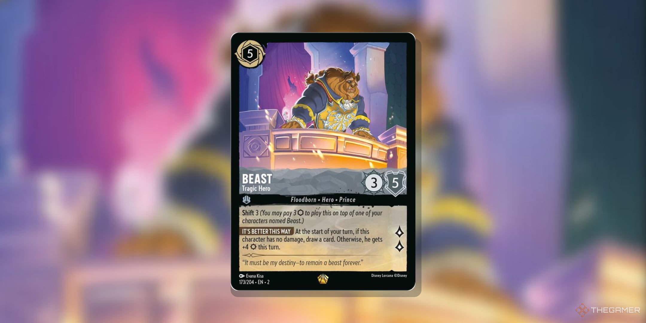 Disney Lorcana Beast Tragic Hero on a blurred background.