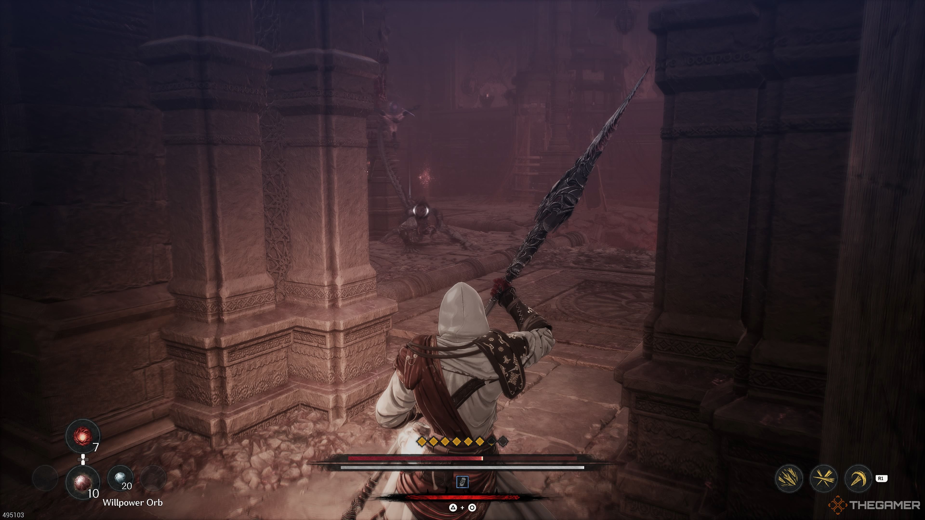 Drawing out the Corrupted Creation in the Why Have You Forsaken Us Stage in The First Berserker Khazan.