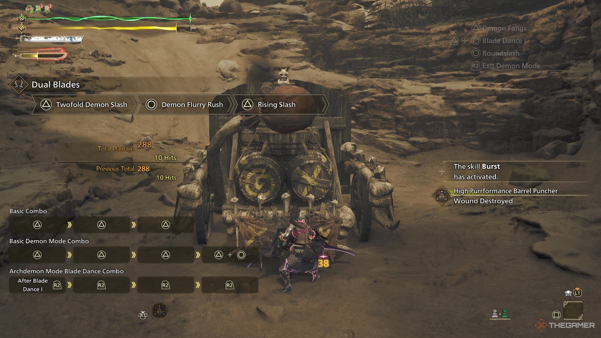 Dual Blade showcase in training mode in Monster Hunter Wilds.